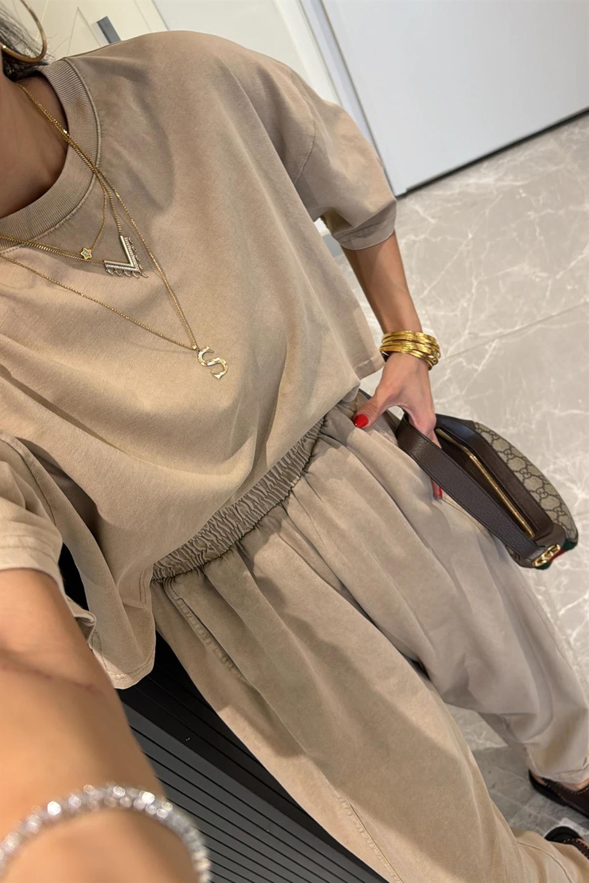 0057 ŞALVAR TİŞÖRT TAKIM BEJ
