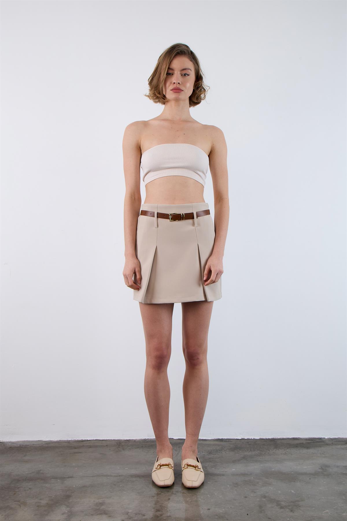 51065 ATLAS KEMERLİ ŞORT ETEK TAŞ