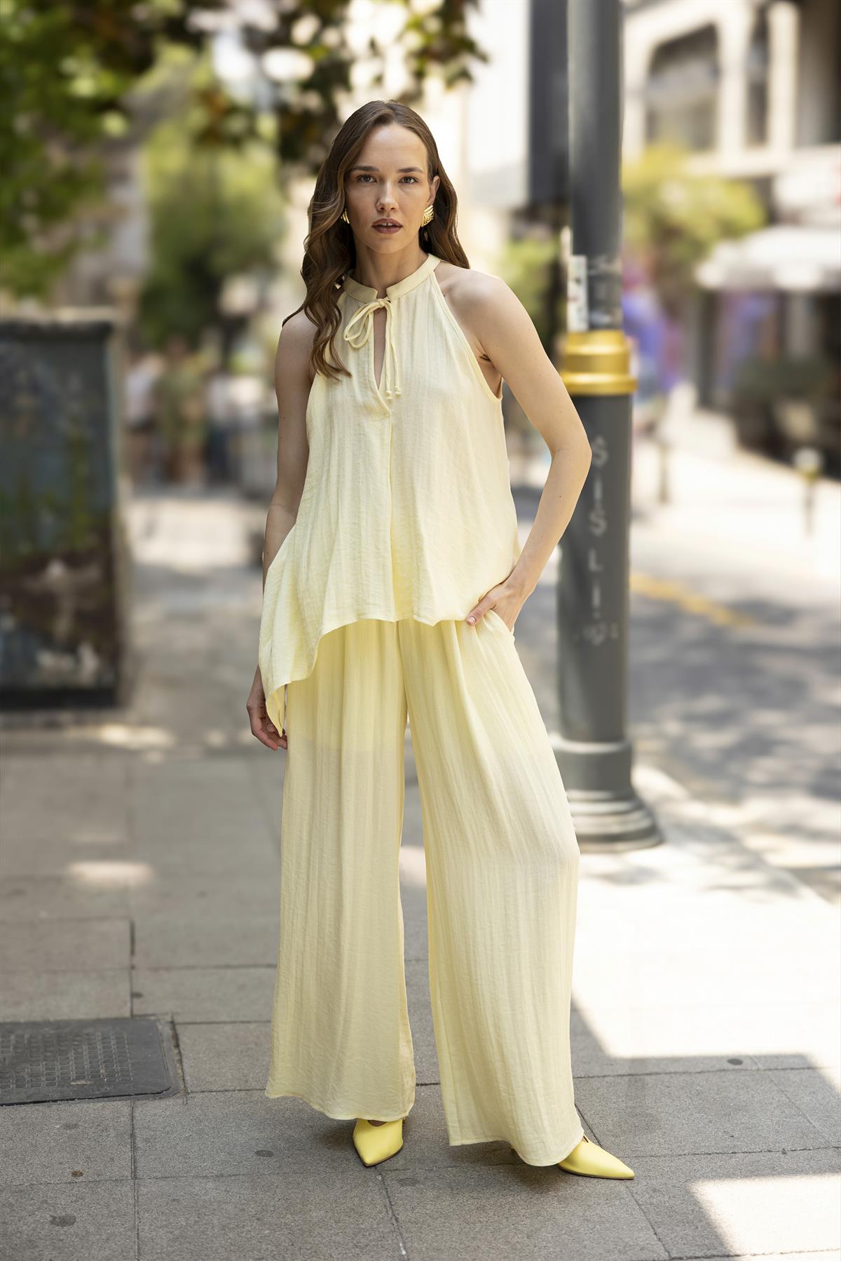 51182 BLUZ PANTOLON TAKIM SARI