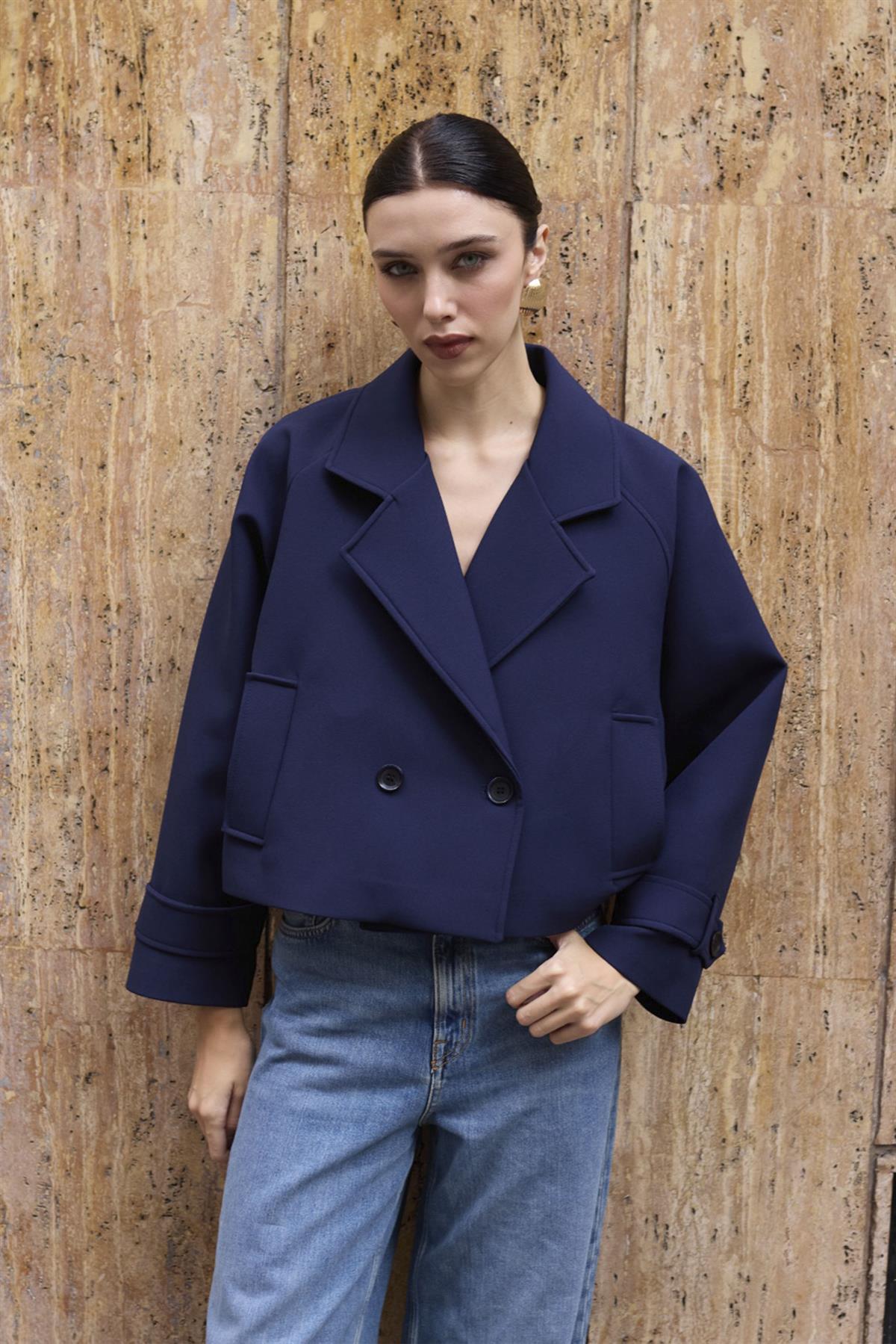 9647 CREP TRENÇ LACİVERT