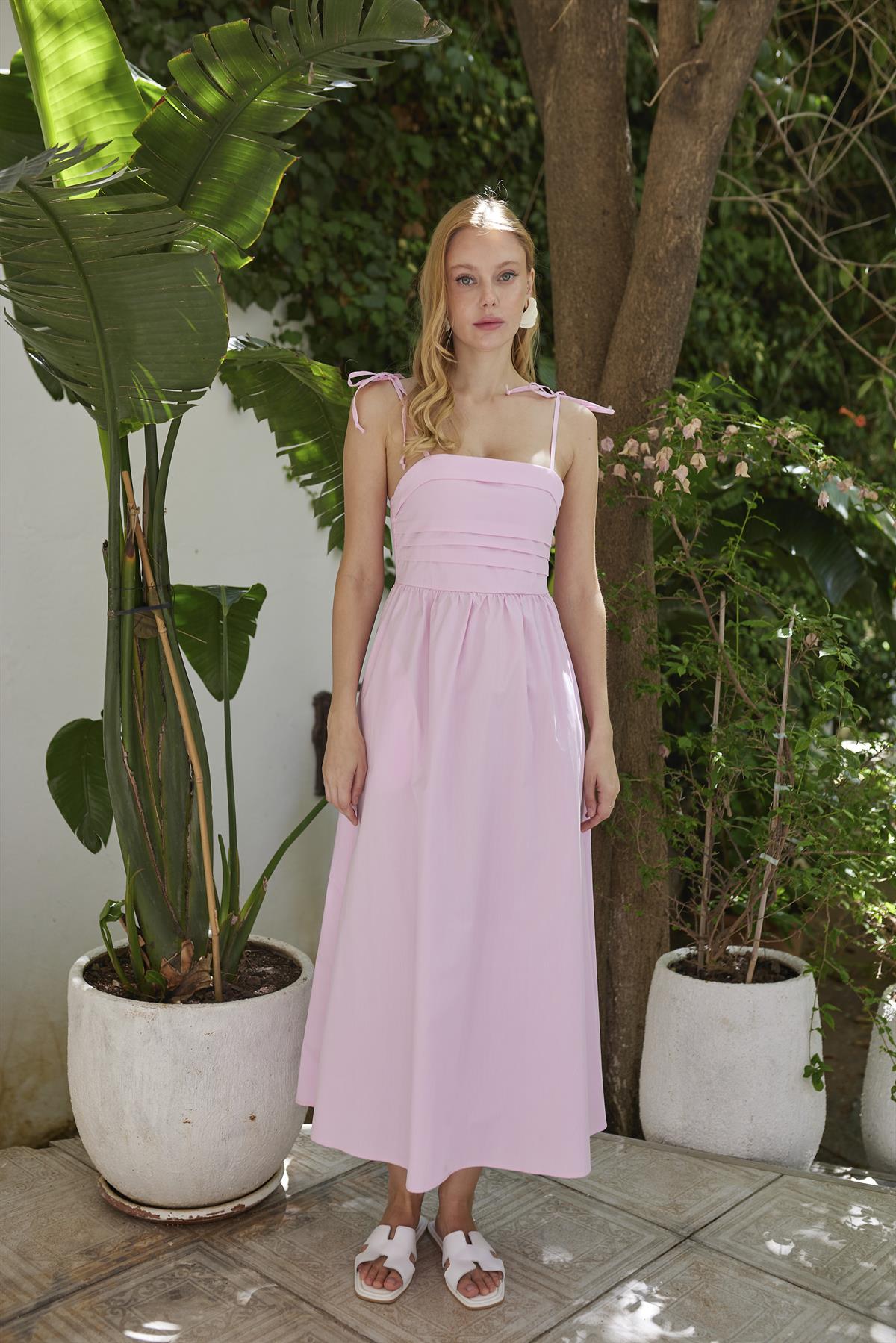 3332 ASKILI ELBİSE ŞEKER PEMBE