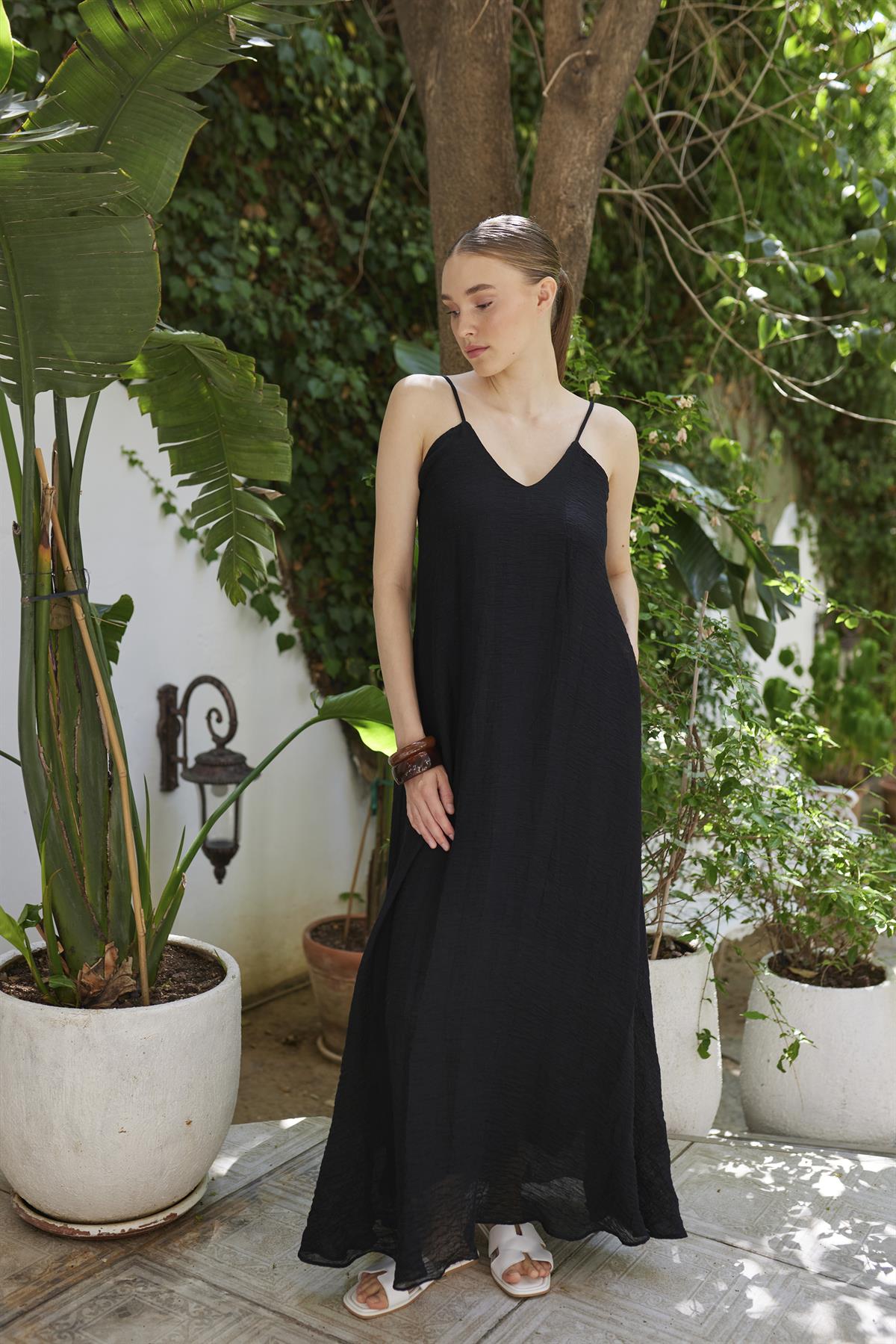 3326 ASKILI ELBİSE SİYAH