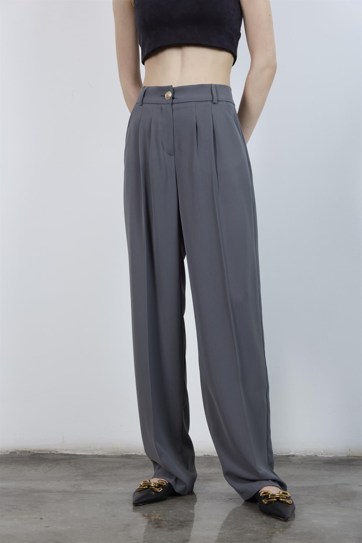 51078 PİLELİ PALAZZO PANTOLON GRİ