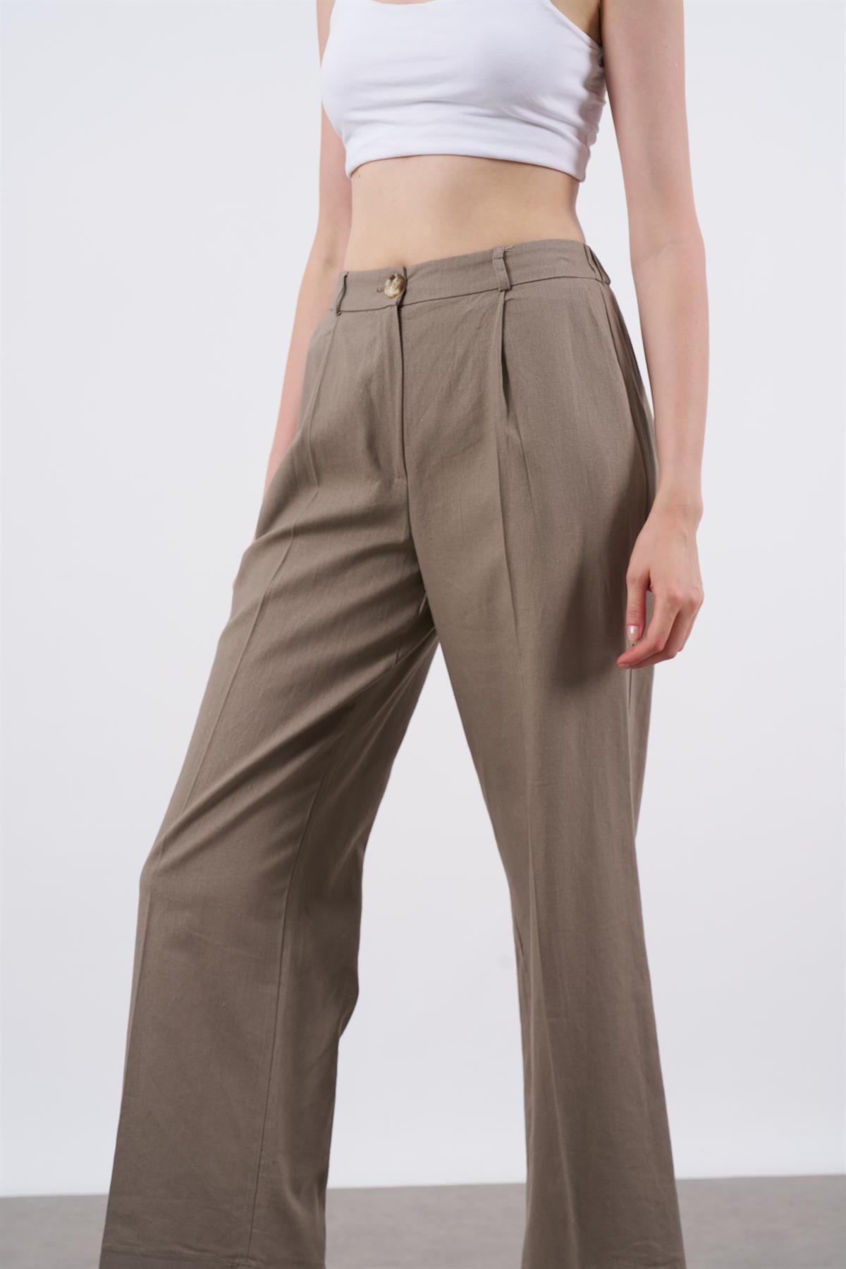 51016 KETEN PANTOLON VİZON