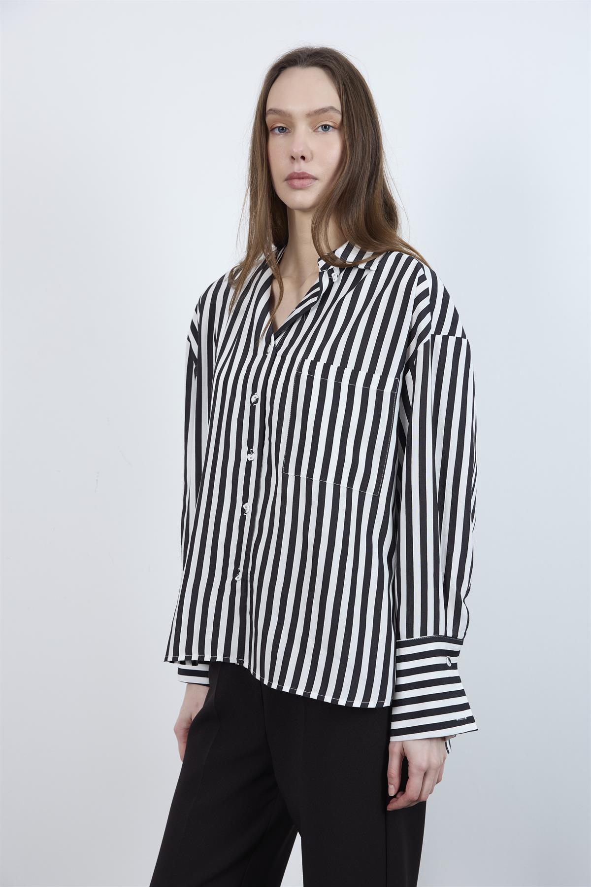 4969 ÇİZGİLİ GÖMLEK SİYAH-BEYAZ