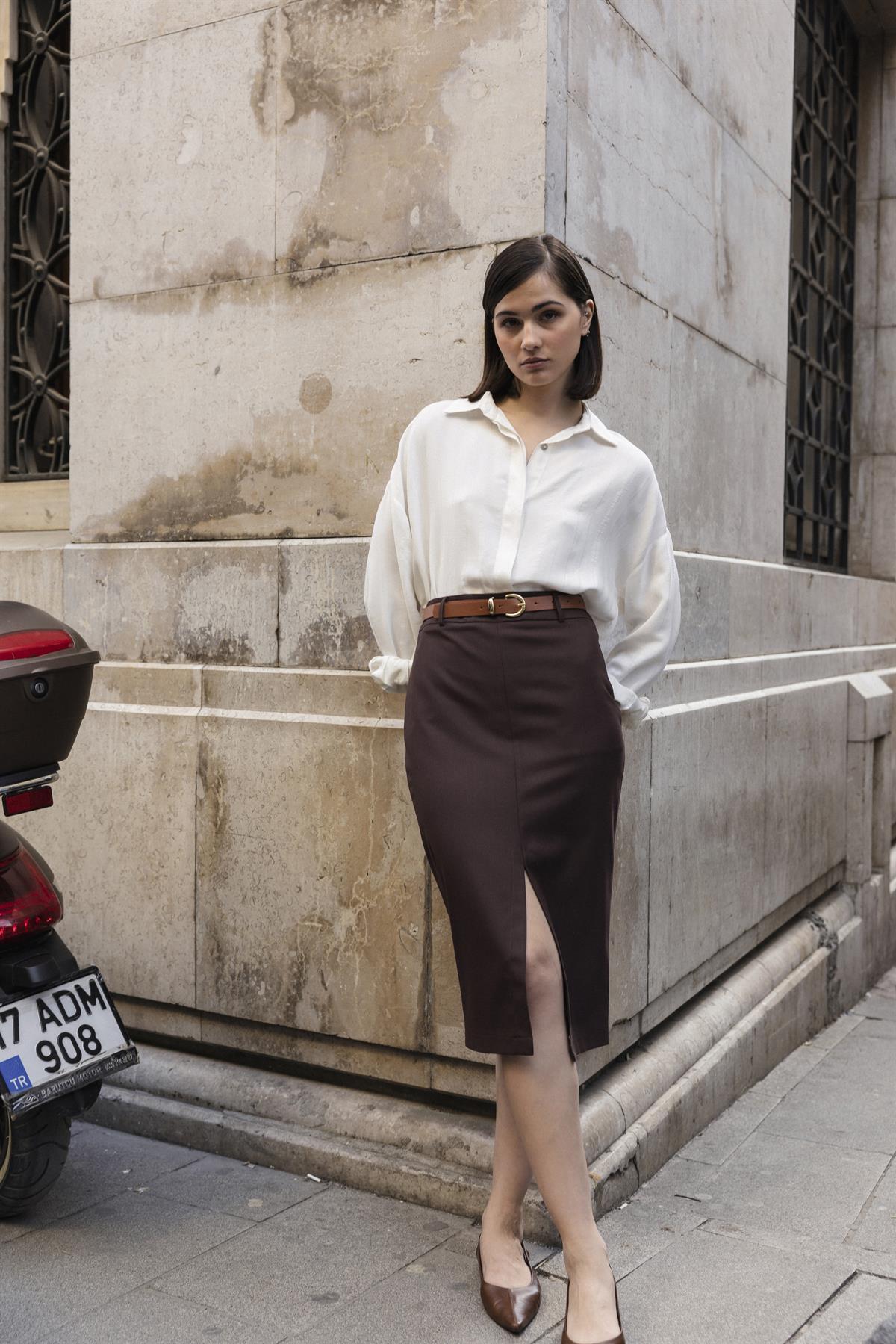 3261 POLİVİSKON ETEK KAHVE