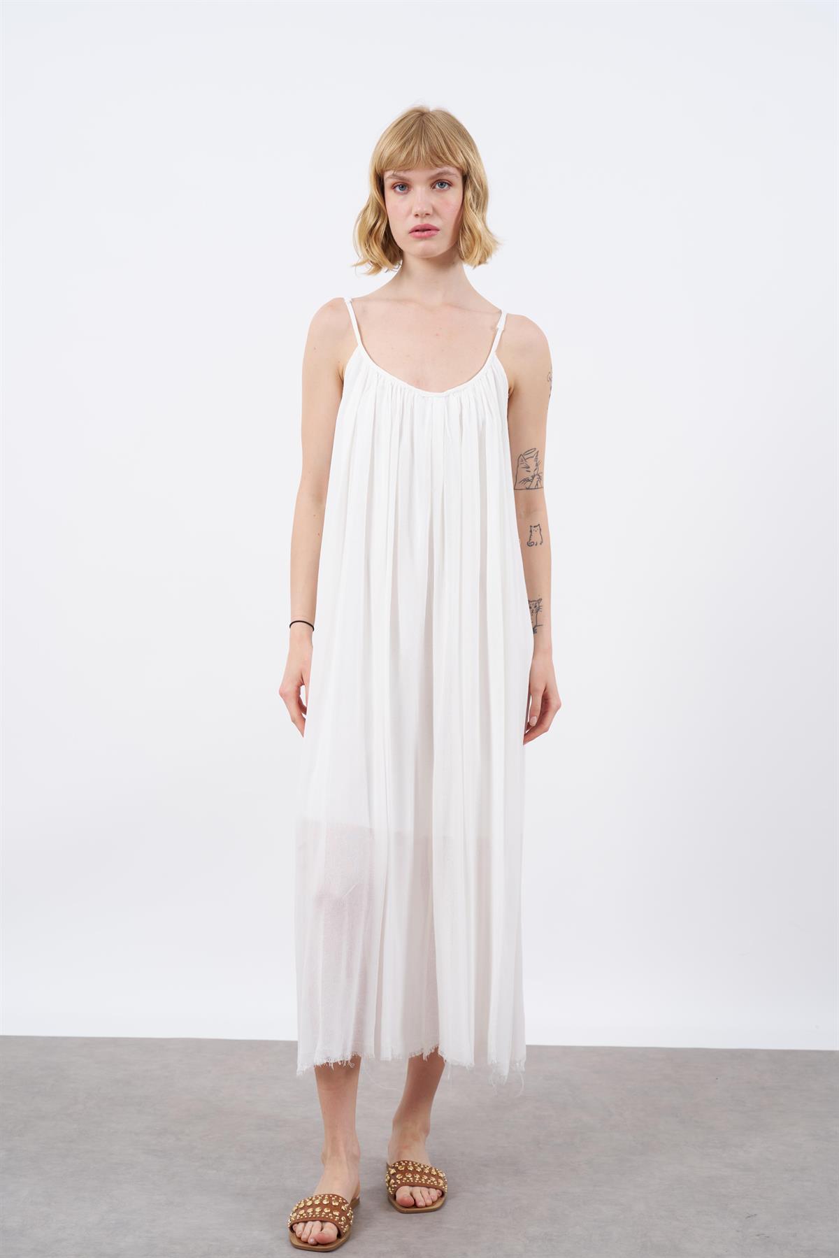 3173 ASKILI ELBİSE BEYAZ