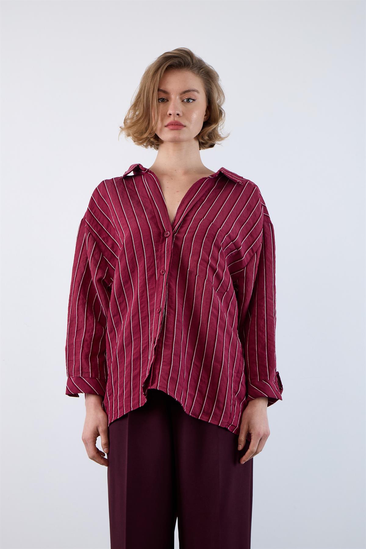 4758 OVERSIZE GÖMLEK(4612) BORDO