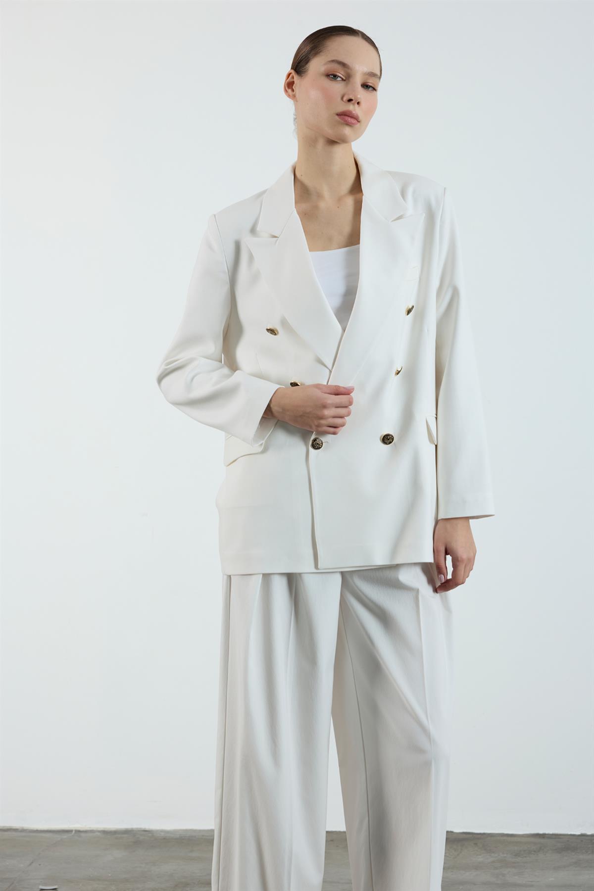 9561 POLİVİSKON KRUVAZE CEKET BEYAZ