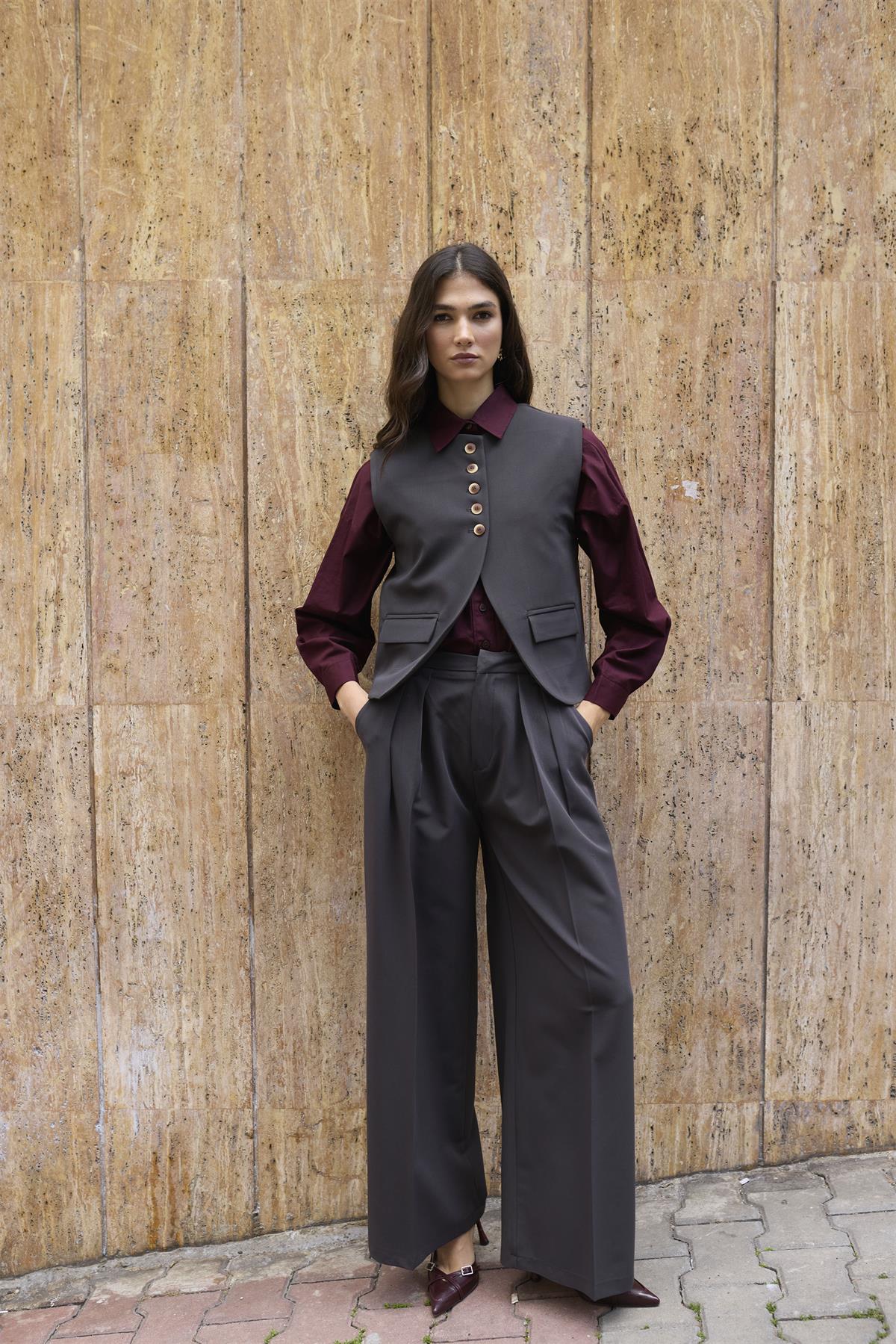 9595 YELEK PANTOLON TAKIM KOYU KAHVE