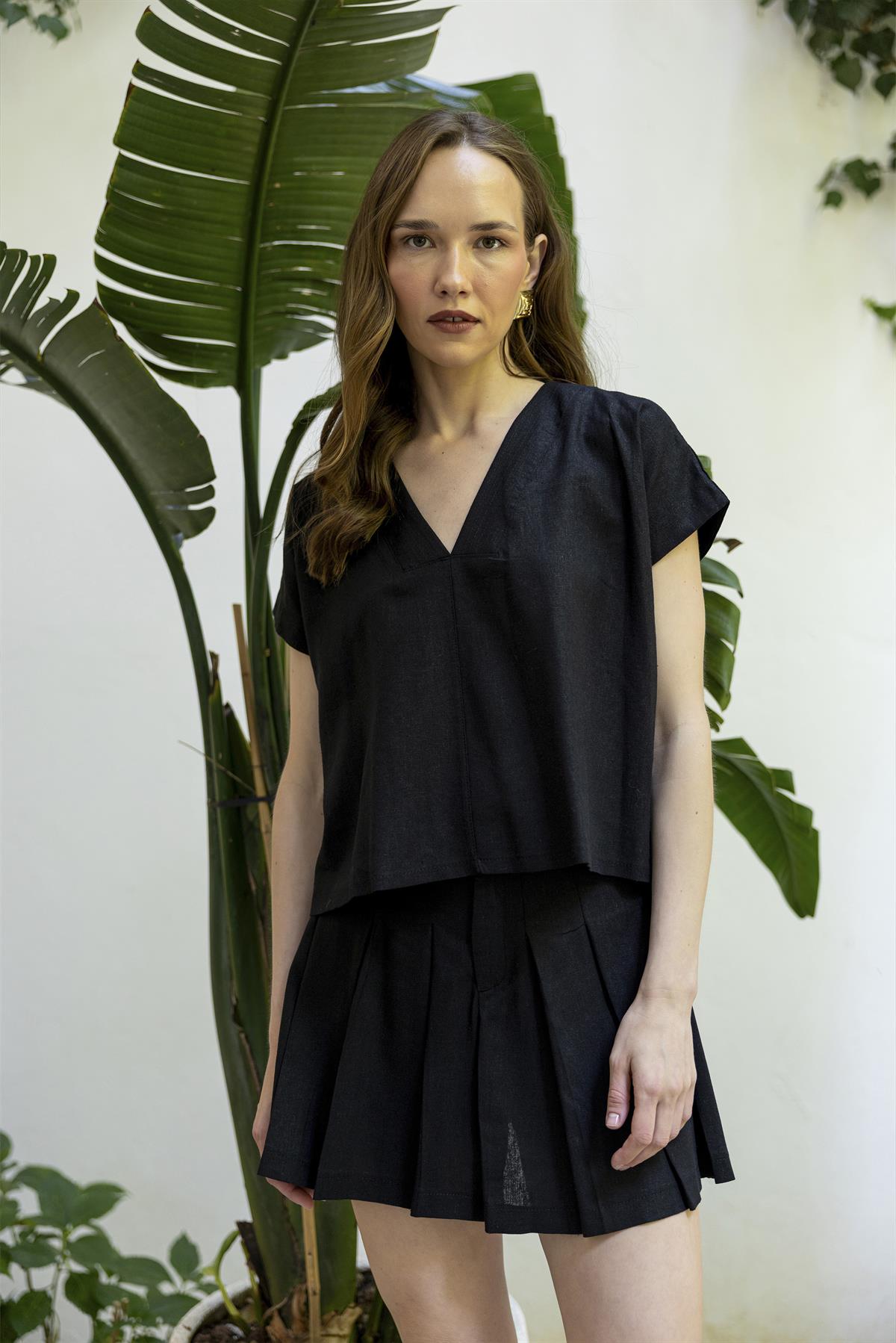 51169 BLUZ ŞORT ETEK TAKIM SİYAH