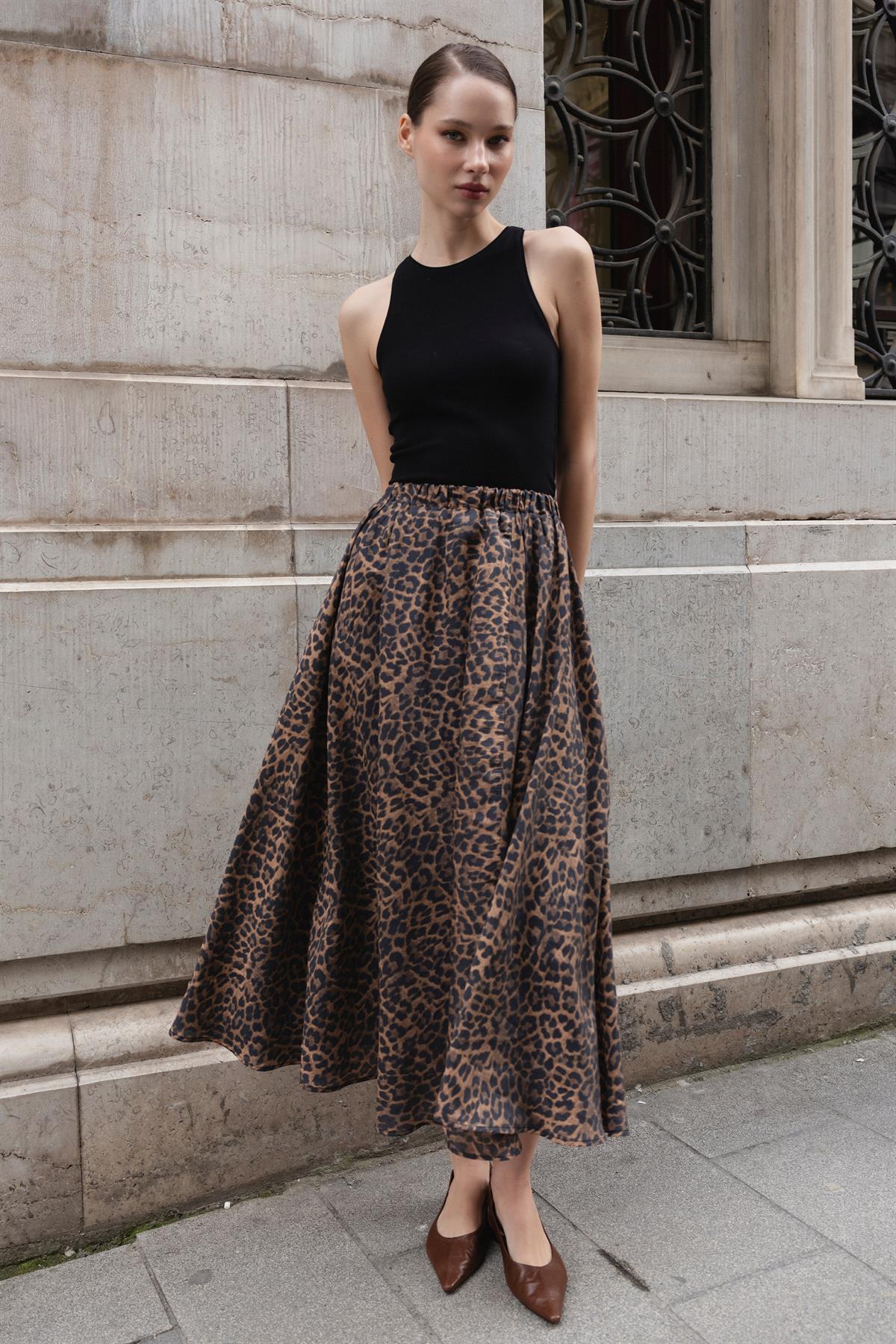 3278 LEOPAR DESEN ETEK KAHVE