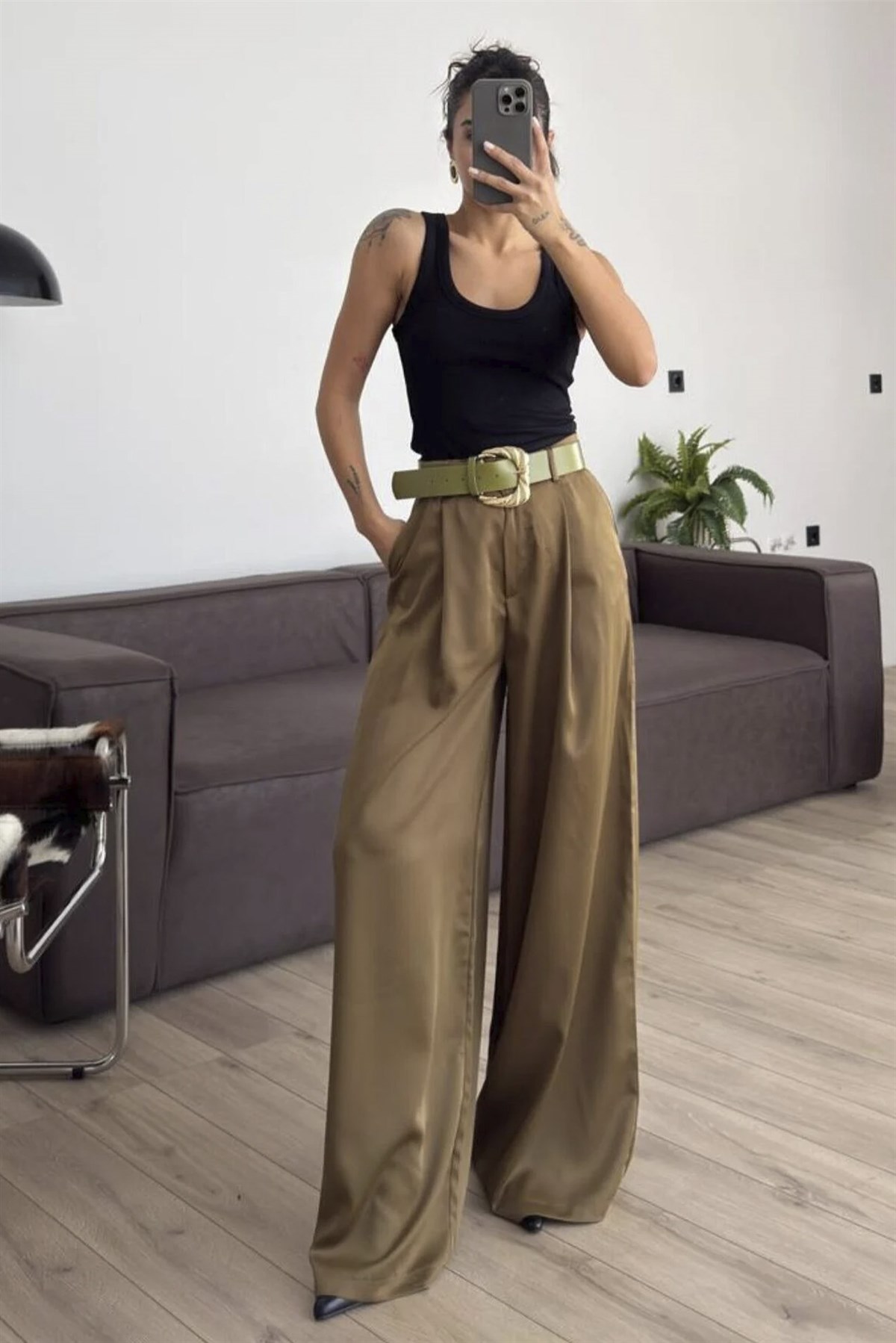 51267 SATEN PANTOLON OLİVE