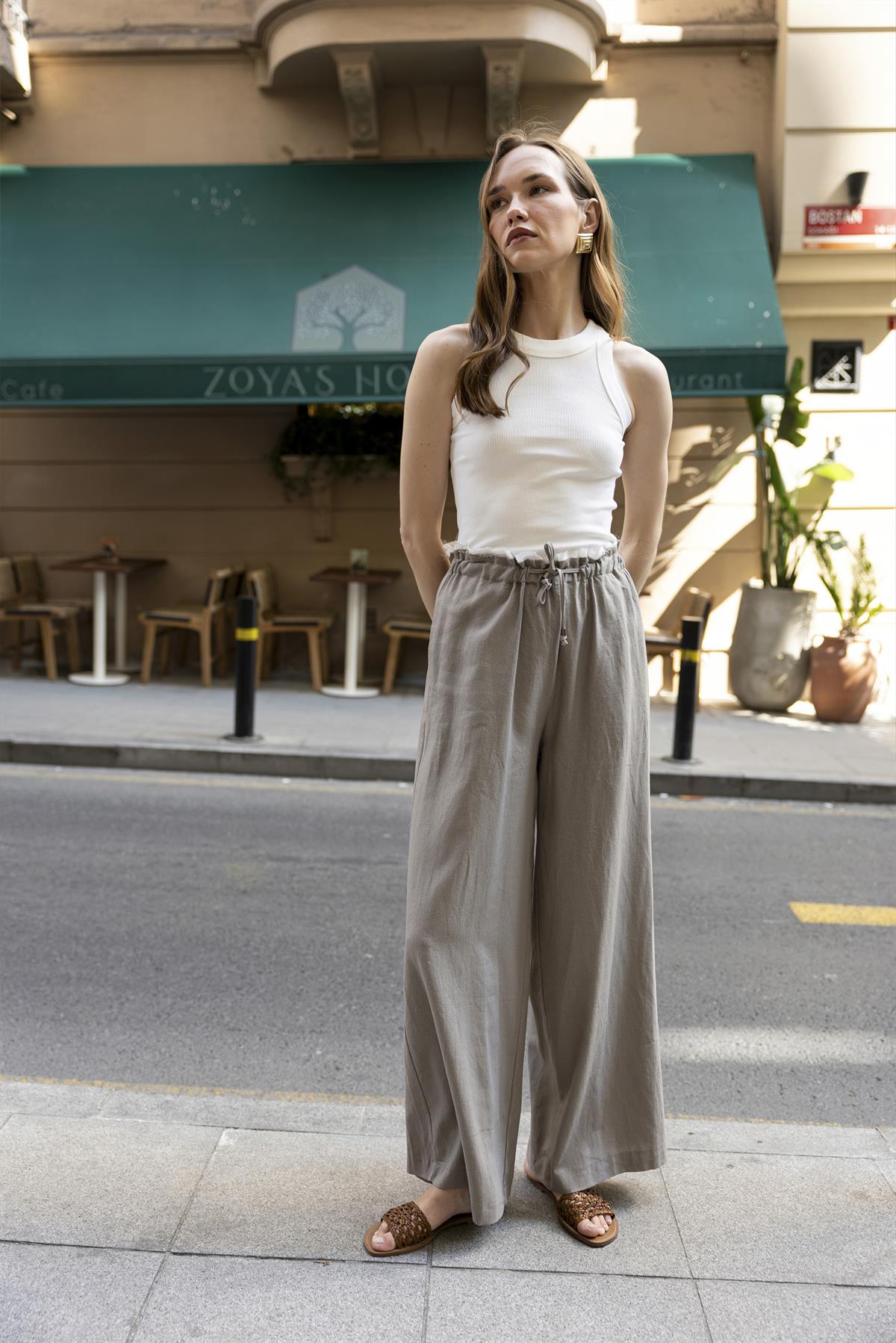 51176 KETEN PANTOLON VİZON