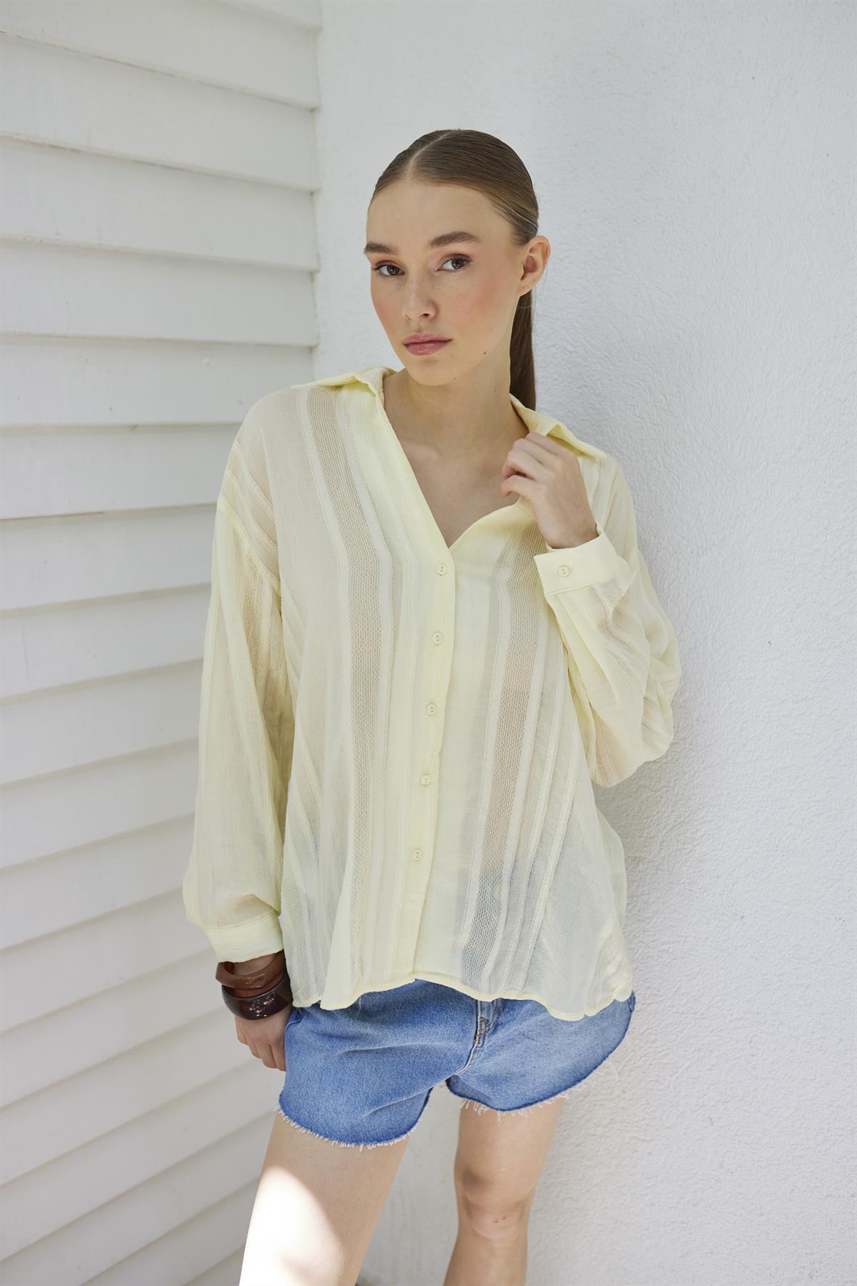 4914 TRANSPARAN GÖMLEK SARI