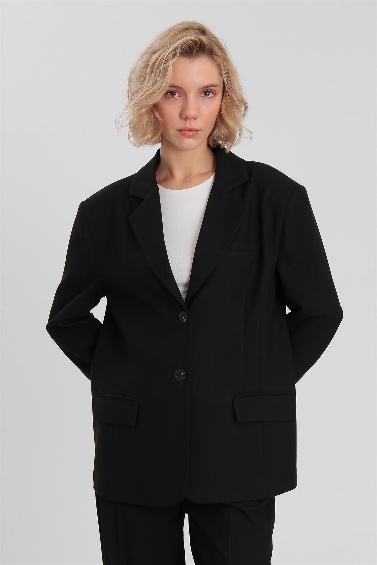 9281 POLİVİSKON CEKET SİYAH