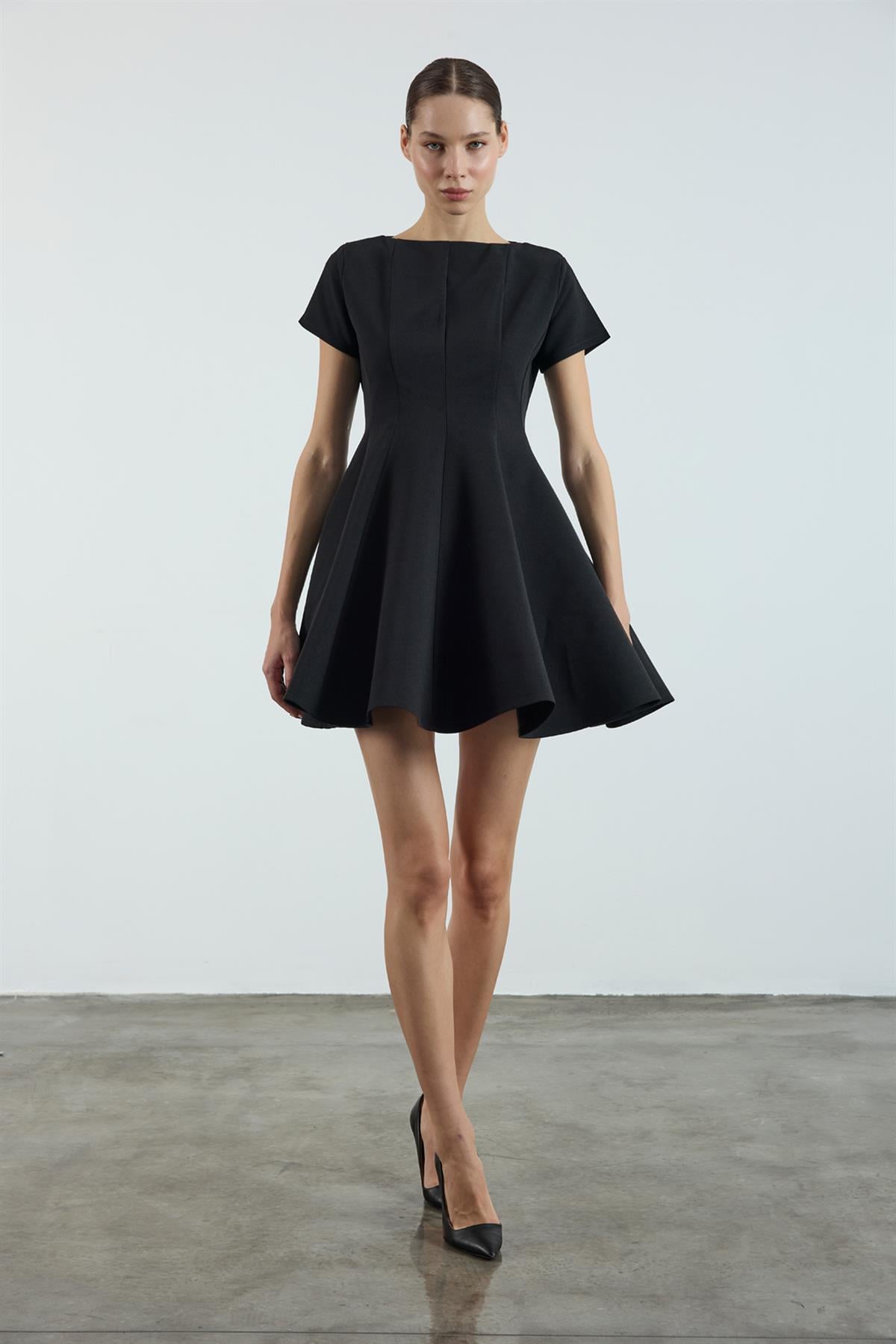 3272 GODELİ ELBİSE SİYAH