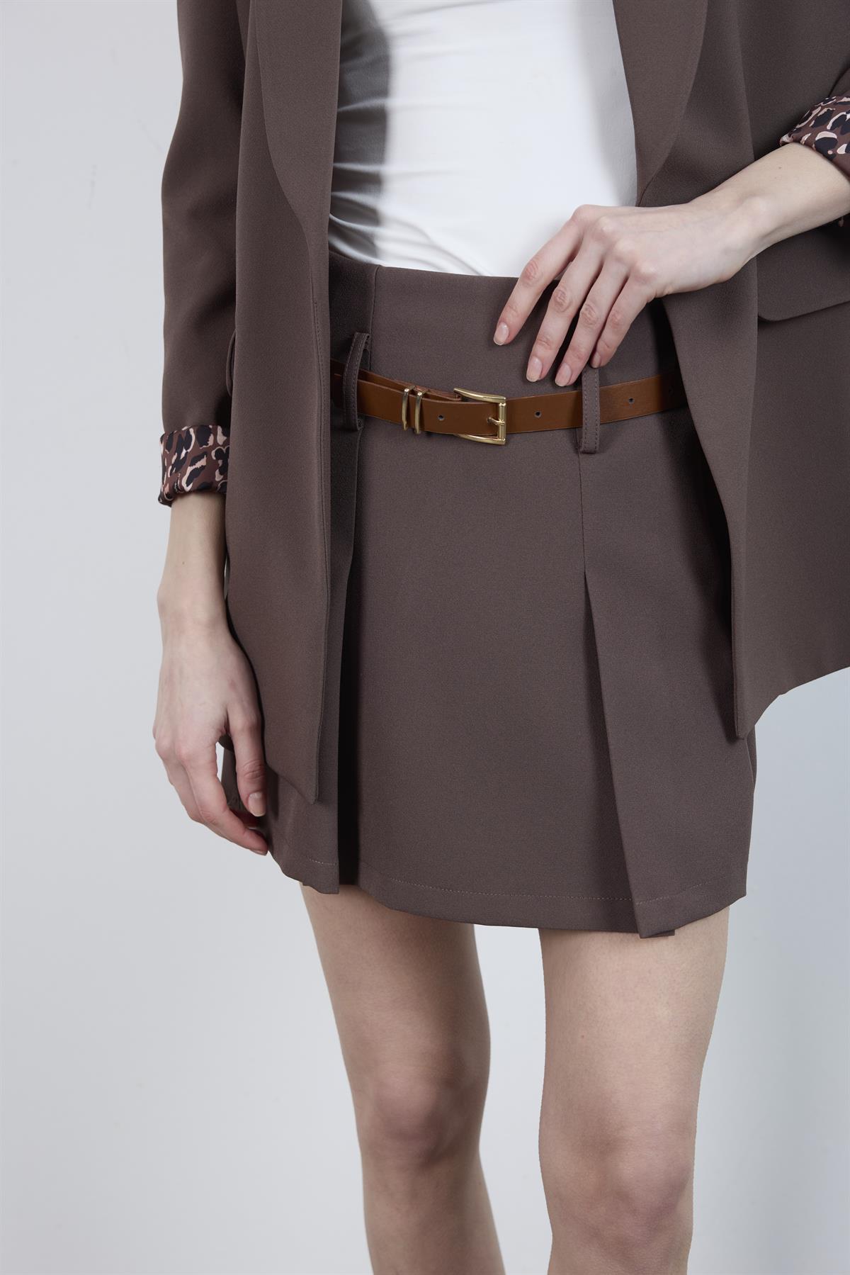 51065 ATLAS KEMERLİ ŞORT ETEK KAHVE