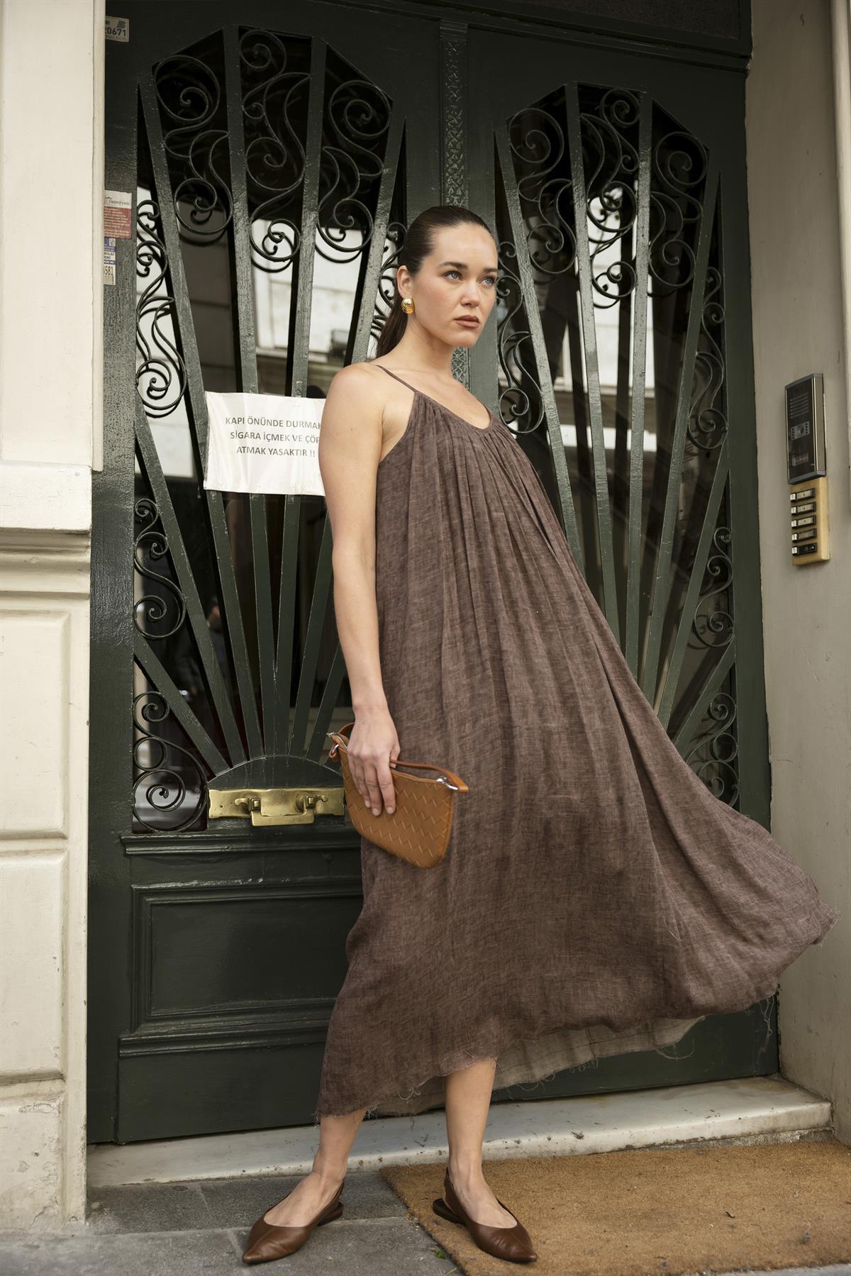3291 ASKILI ELBİSE (3173) KAHVE