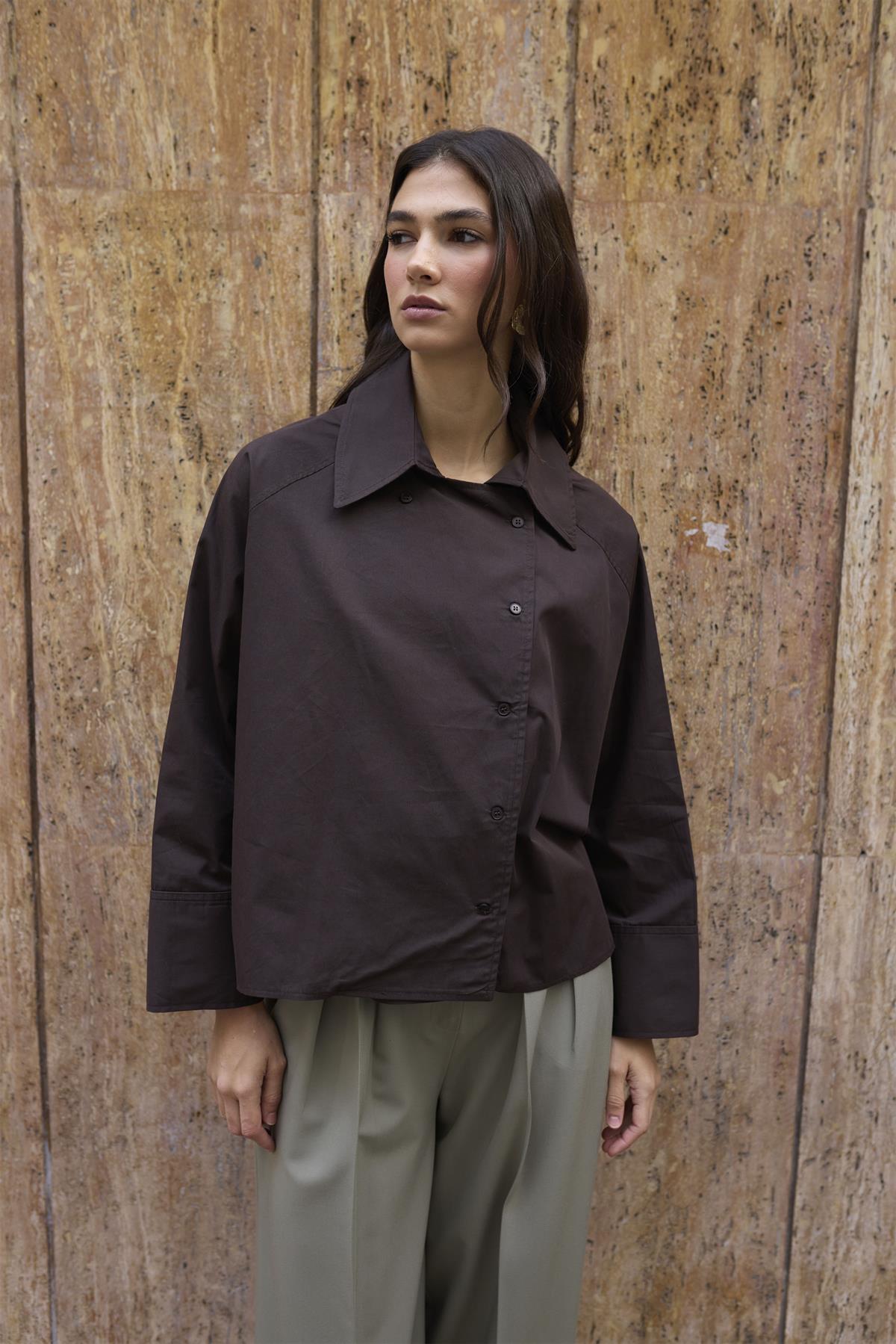 5001 REGLAN POPLİN GÖMLEK KAHVE