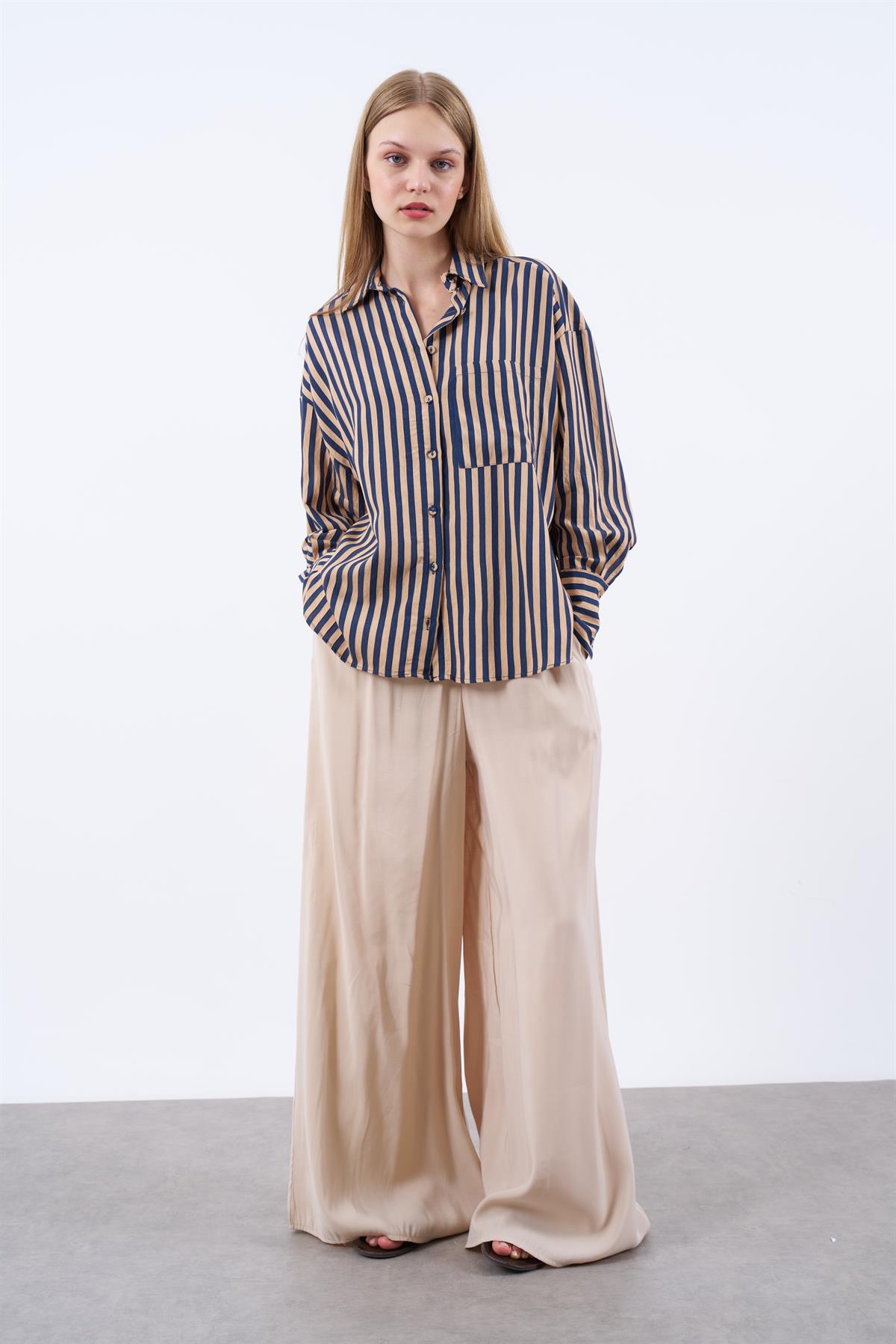 4969 ÇİZGİLİ GÖMLEK CAMEL-LACİ