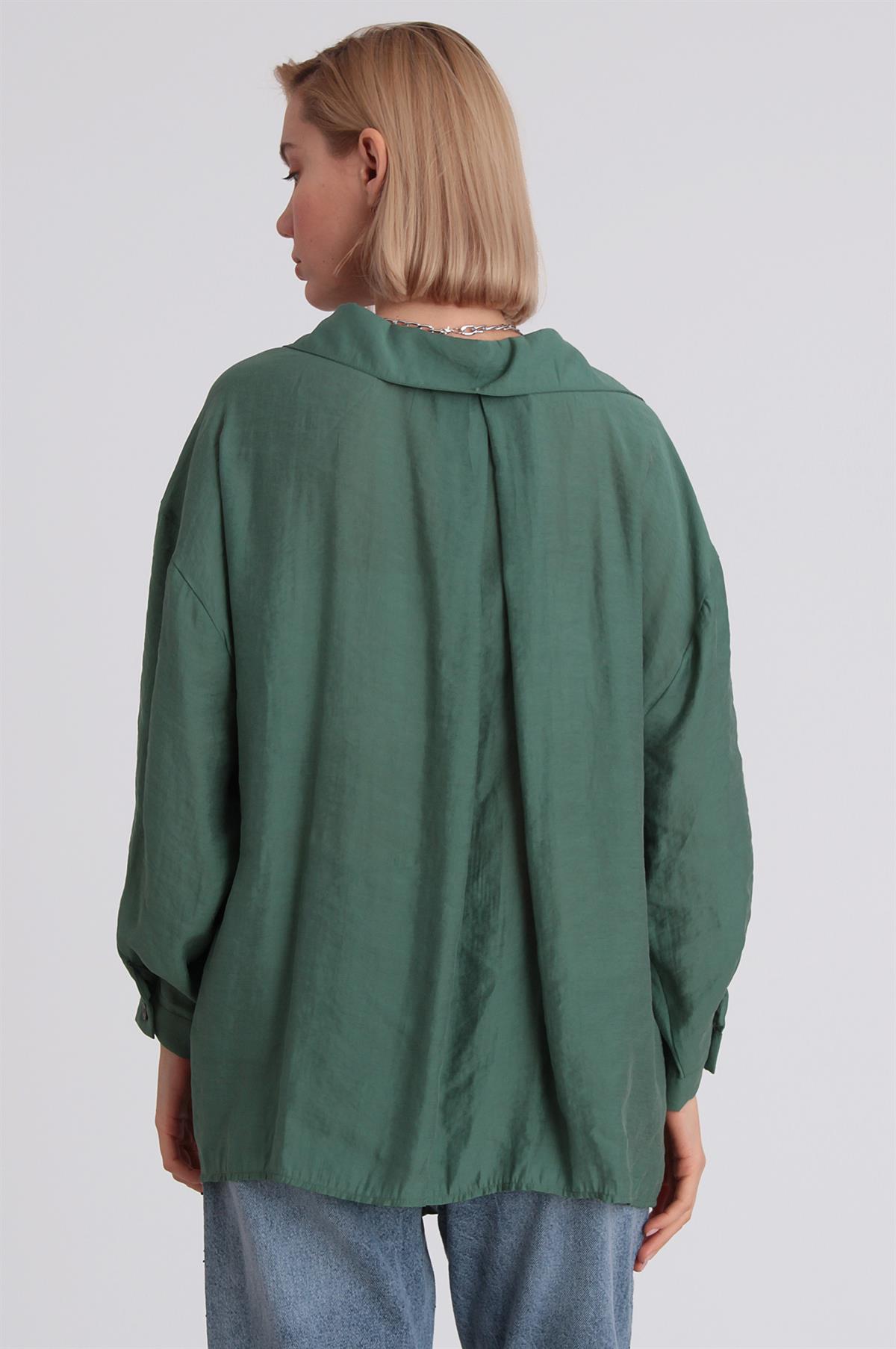 4612 DÜŞÜK OMUZLU OVERSİZE GÖMLEK ZÜMRÜT