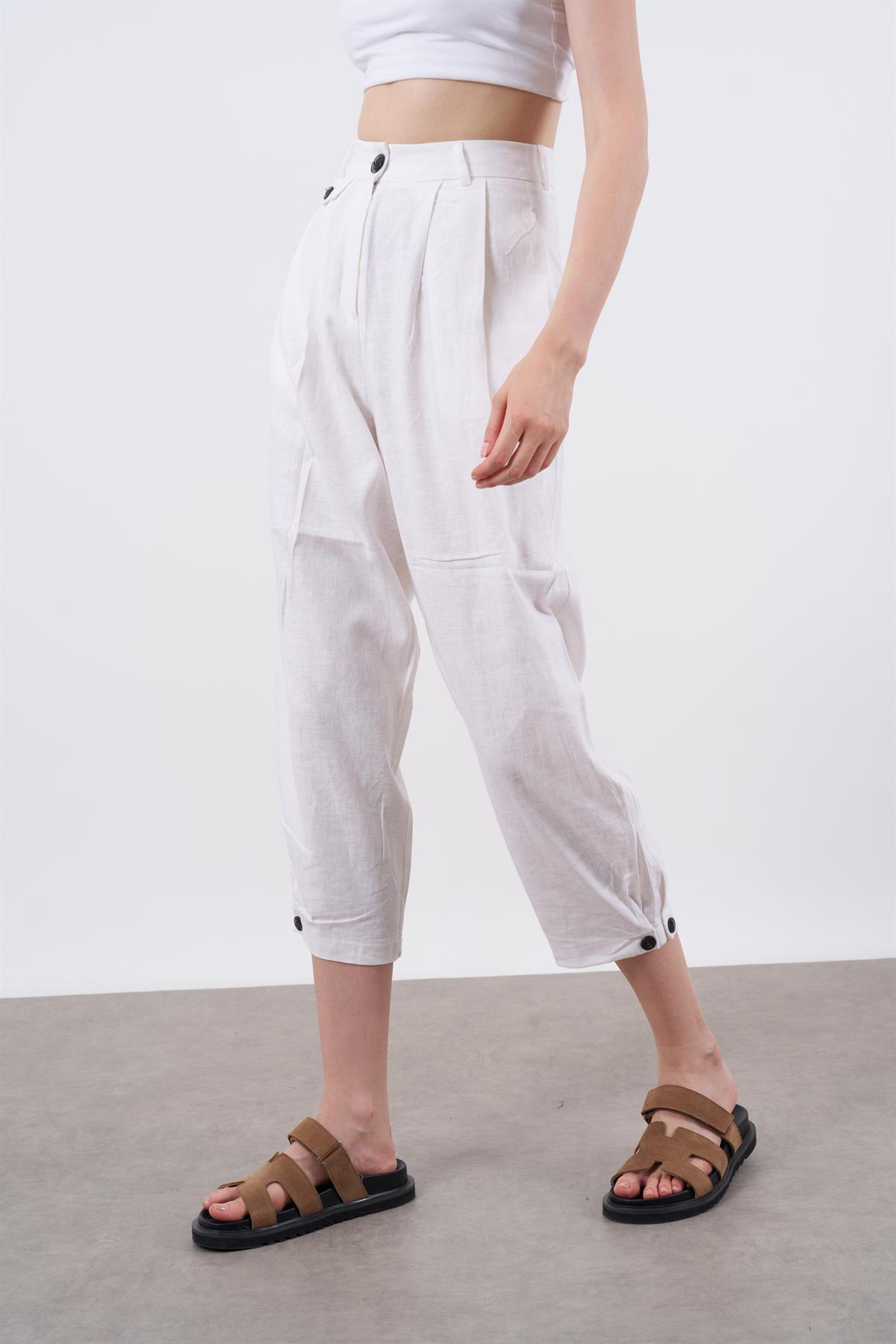 50976 KETEN PANTOLON BEYAZ