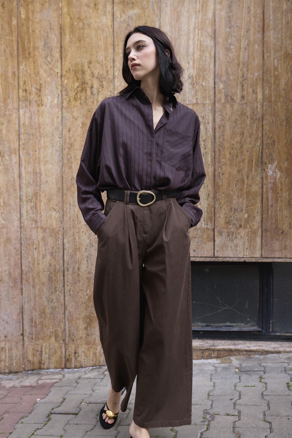 51223 KEMERLİ PANTOLON KAHVE