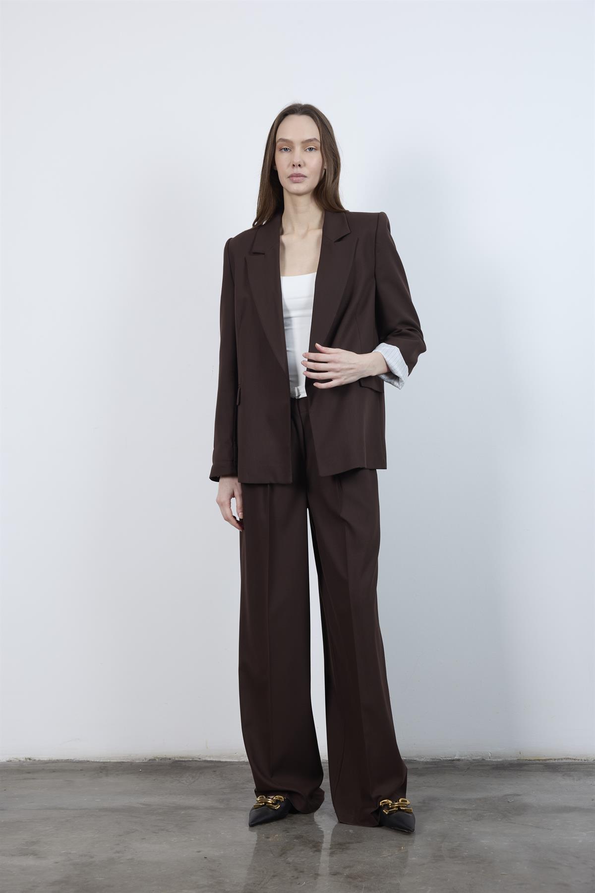 9134 KOLU KATLAMALI CEKET KAHVE