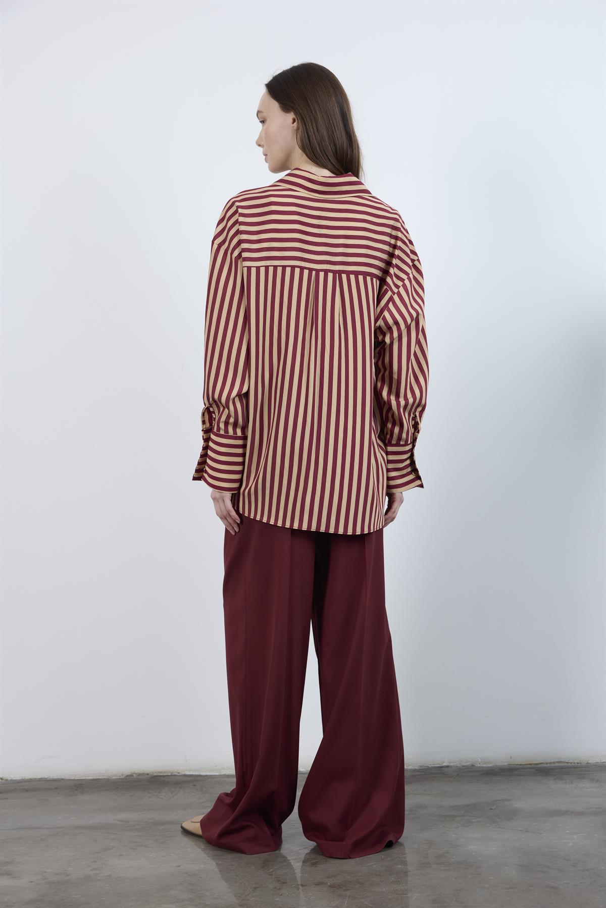 4969 ÇİZGİLİ GÖMLEK BORDO-CAMEL