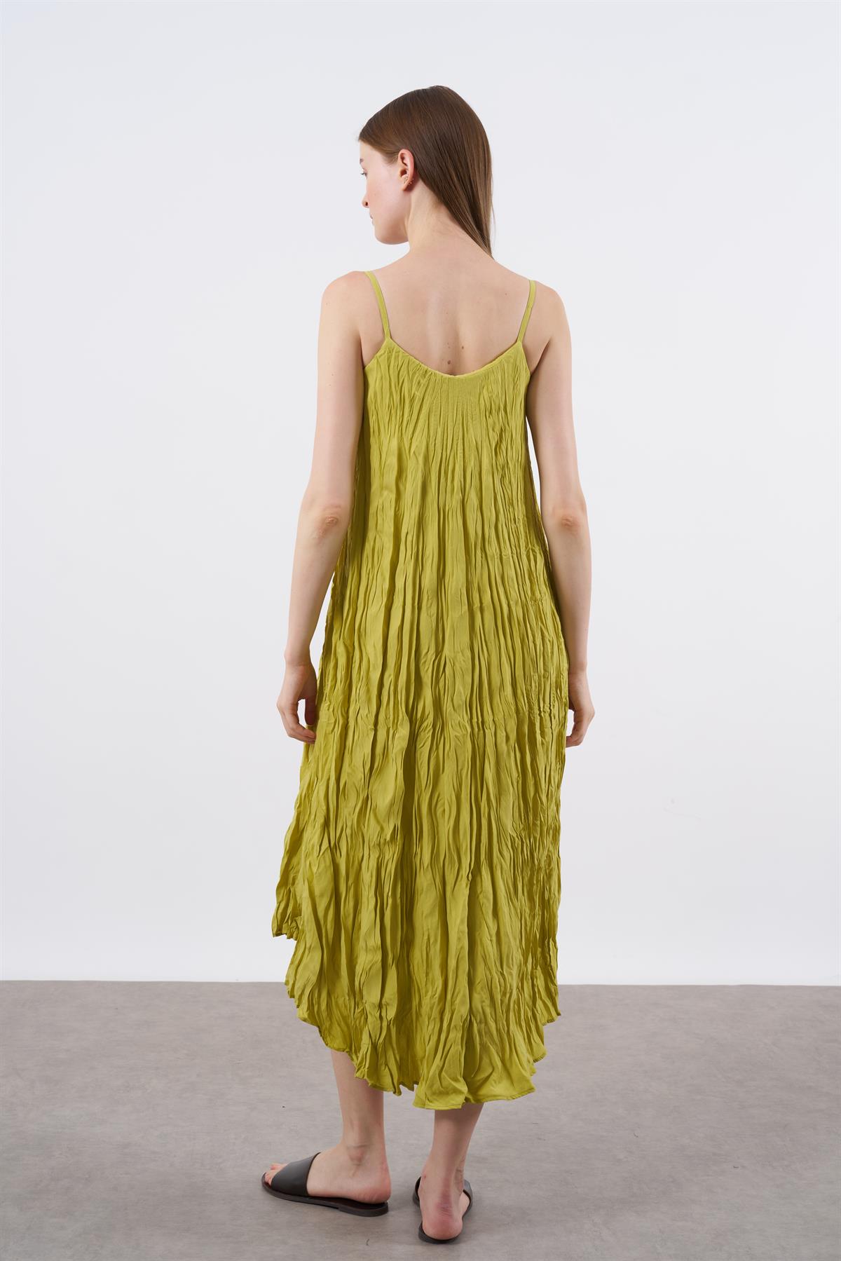 3208 KIRIŞIK ASKILI ELBİSE HARDAL