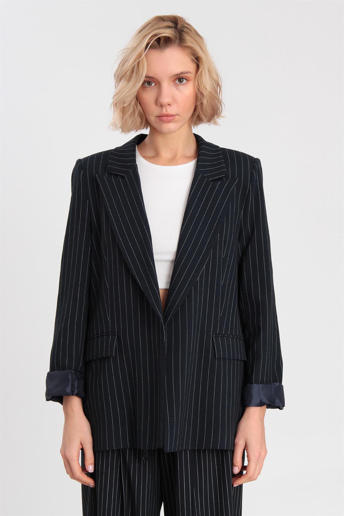 9301 ÇİZGİLİ CEKET LACİVERT