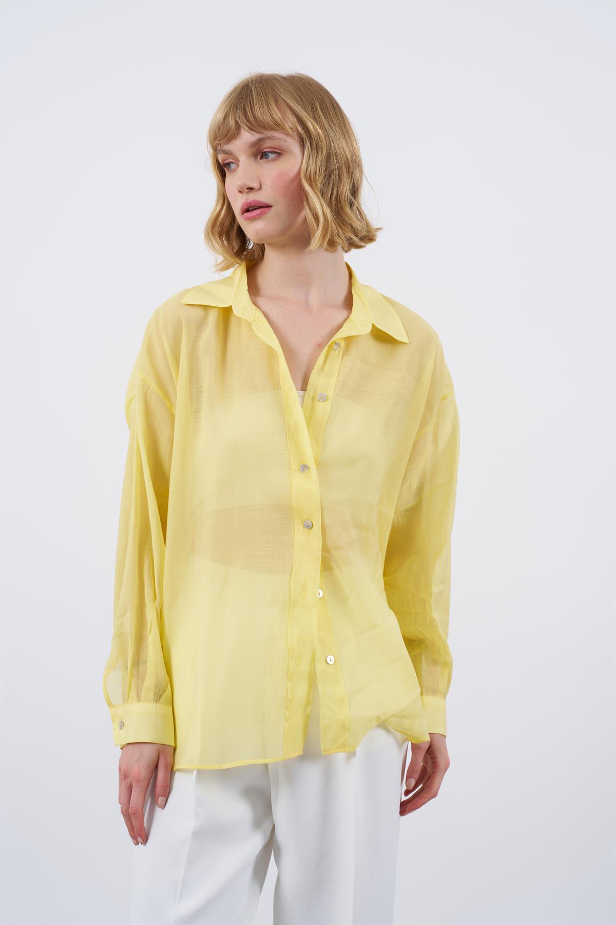 4924 OVERSIZE İPEKSİ GÖMLEK SARI