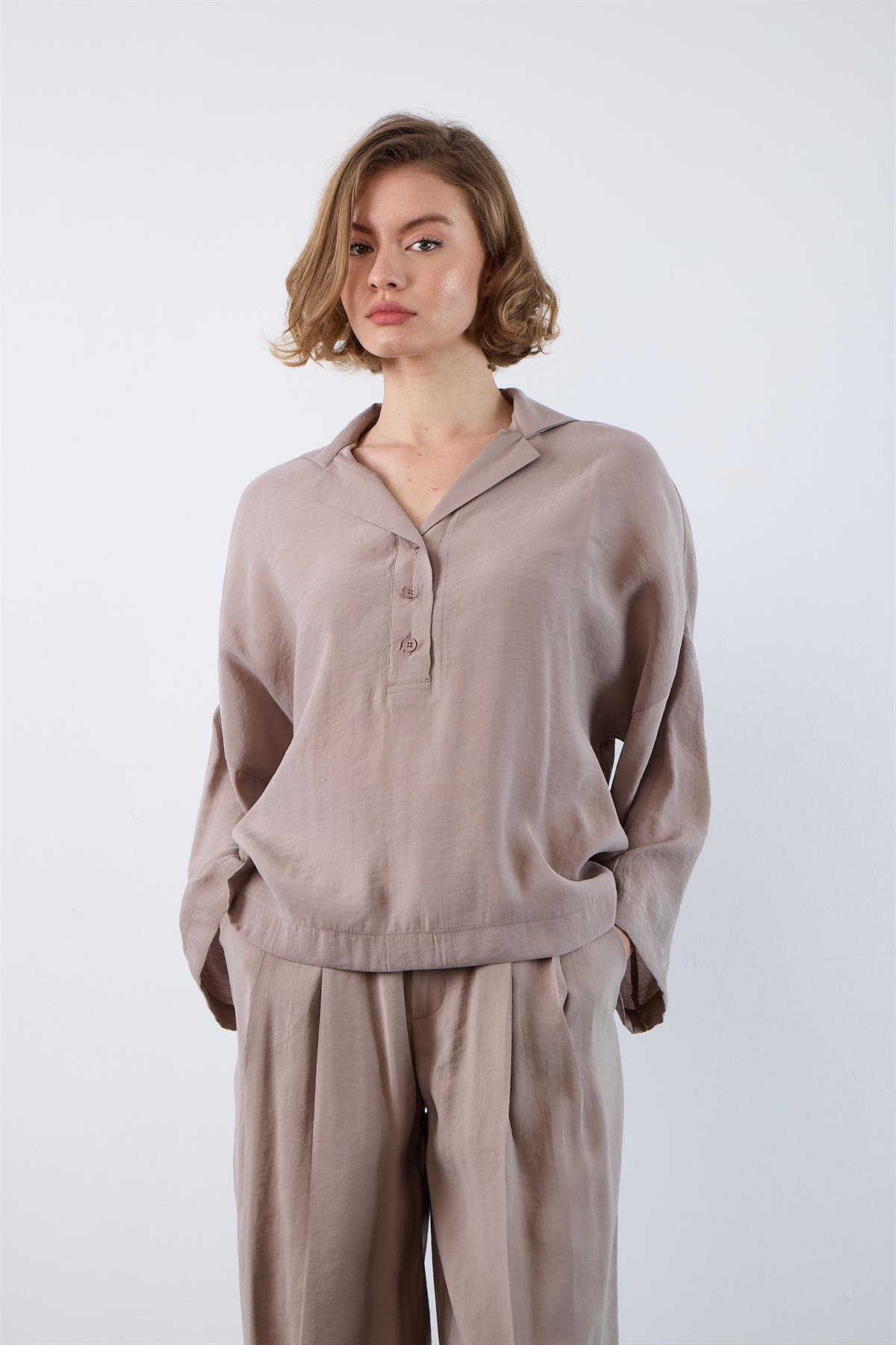 4953 POLO YAKA BLUZ VİZON