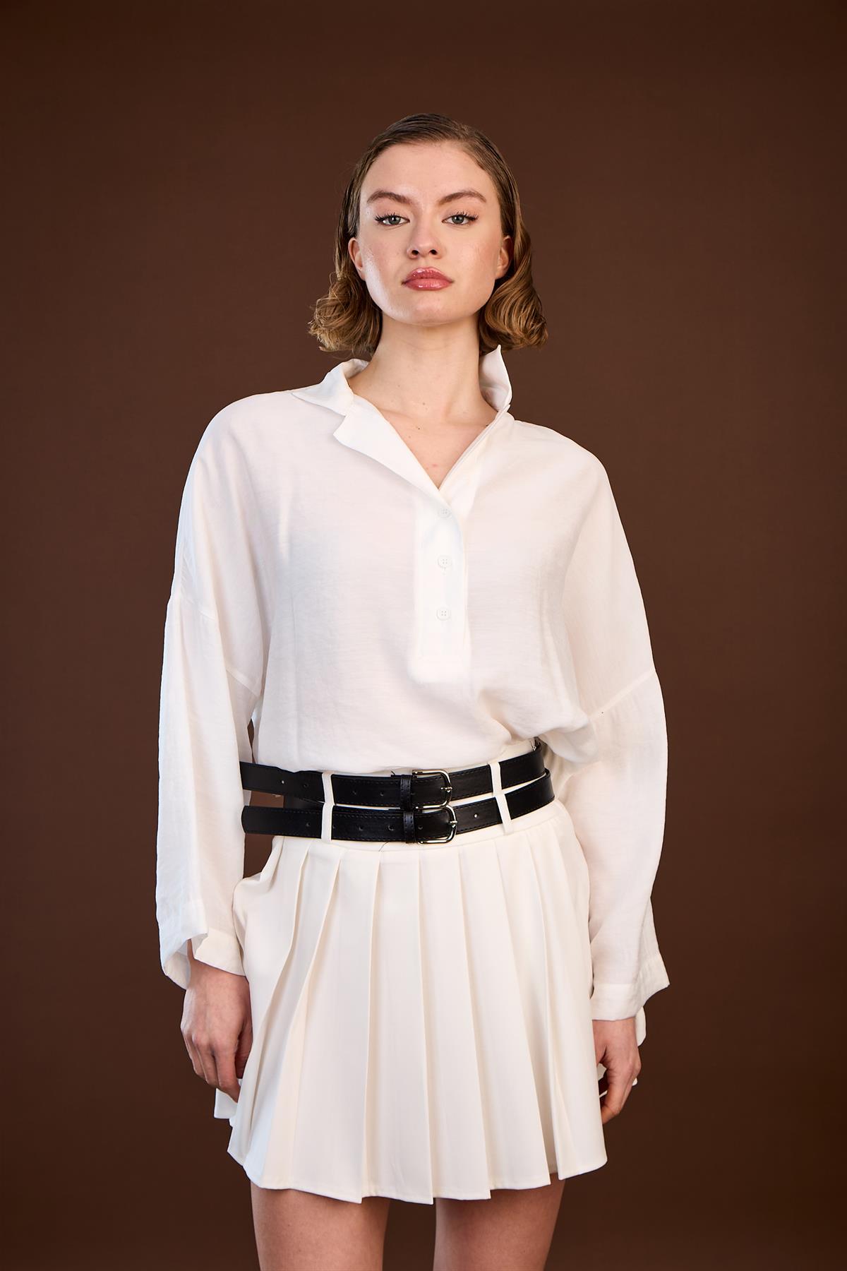 4953 POLO YAKA BLUZ BEYAZ