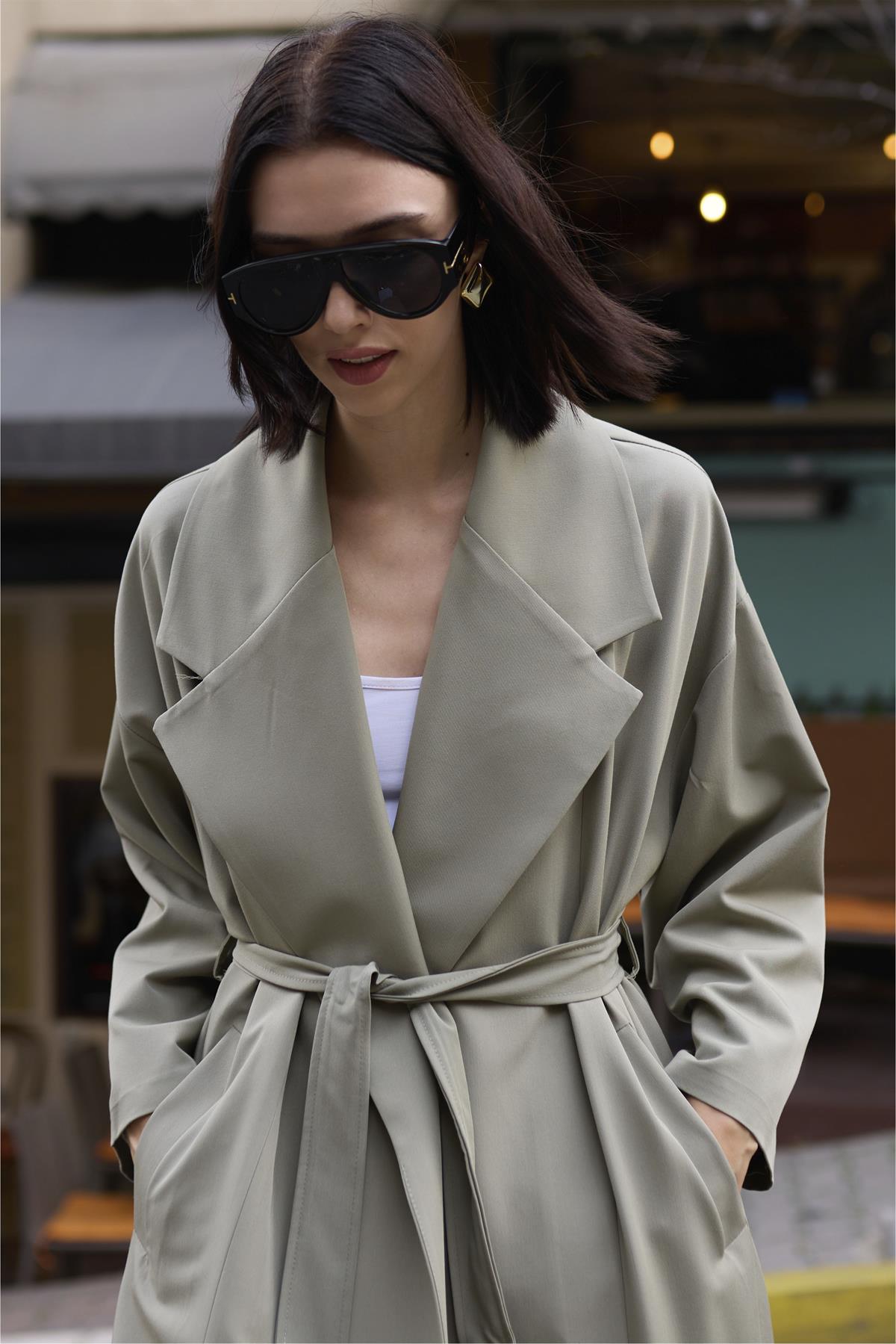 9617 POLİVİSKON UZUN TRENÇ HAKİ