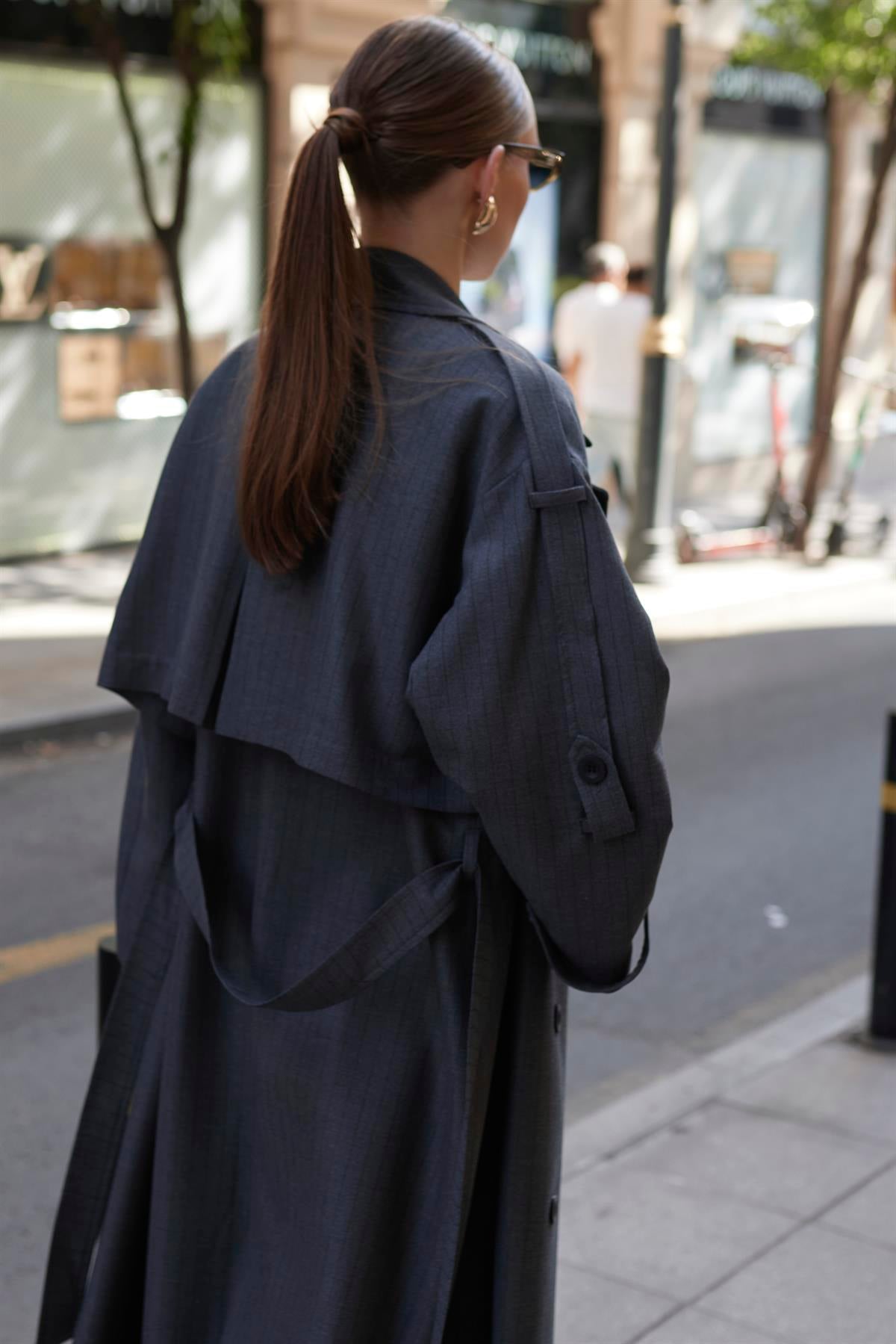 9583 ÇİZGİLİ TRENÇ ANTRASİT-KAHVE