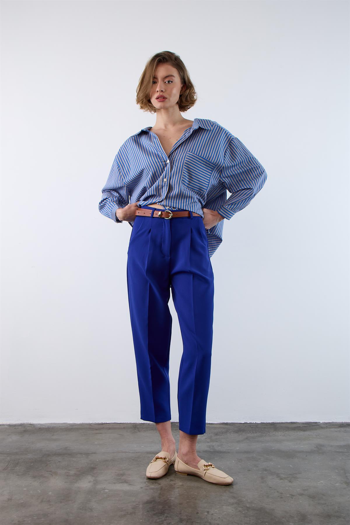 50938 KEMERLİ PANTOLON SAX