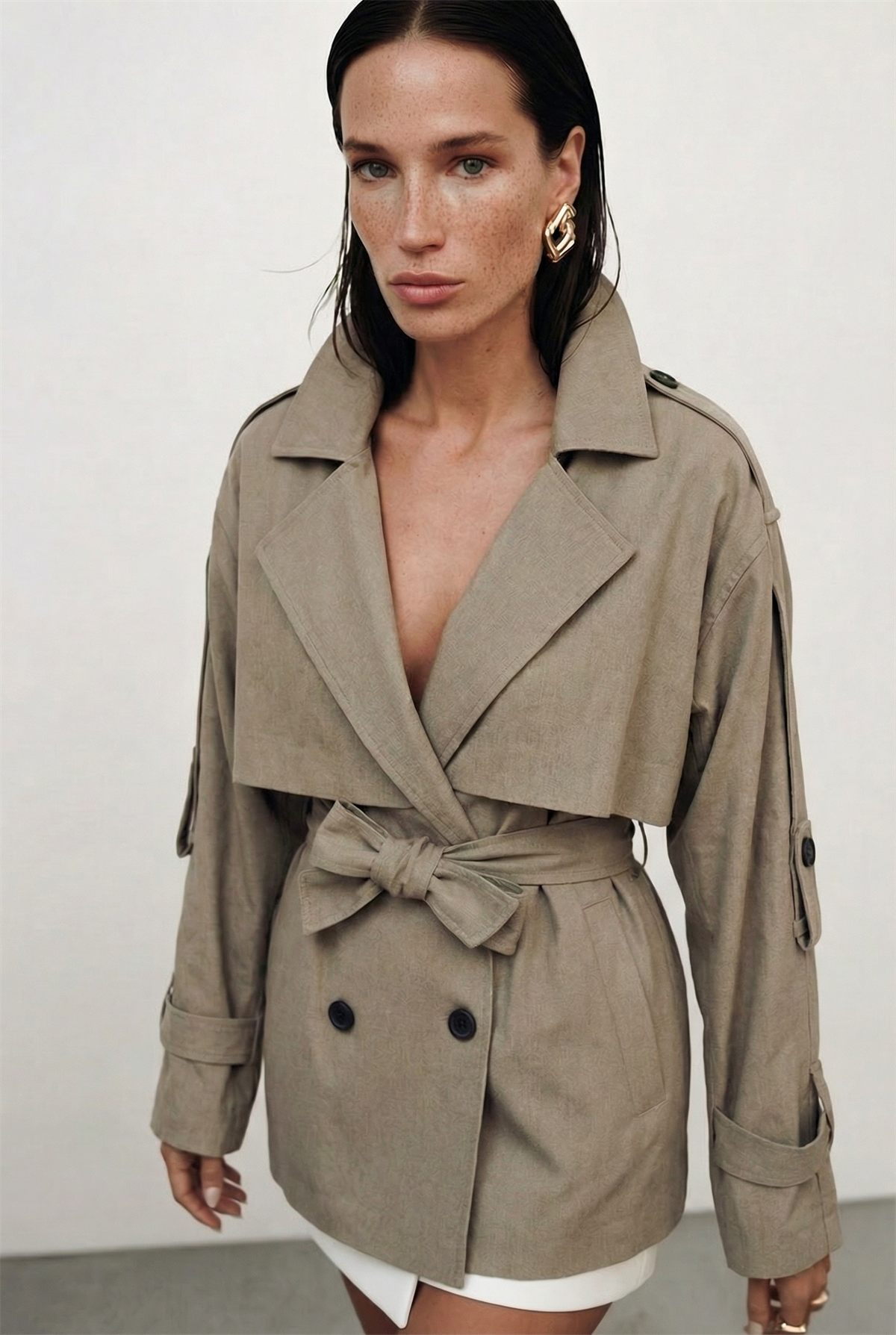 9673 ASTARSIZ APOLETLİ TRENÇ VİZON