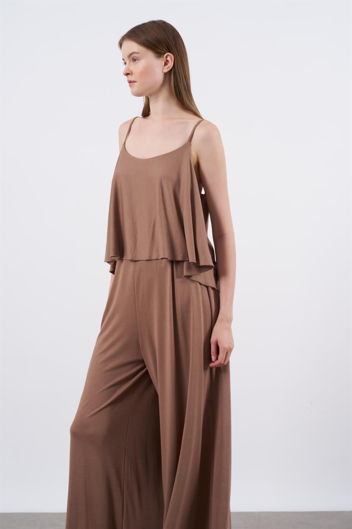 51052 ASKILI BLUZ PANTOLON TAKIM KAHVE