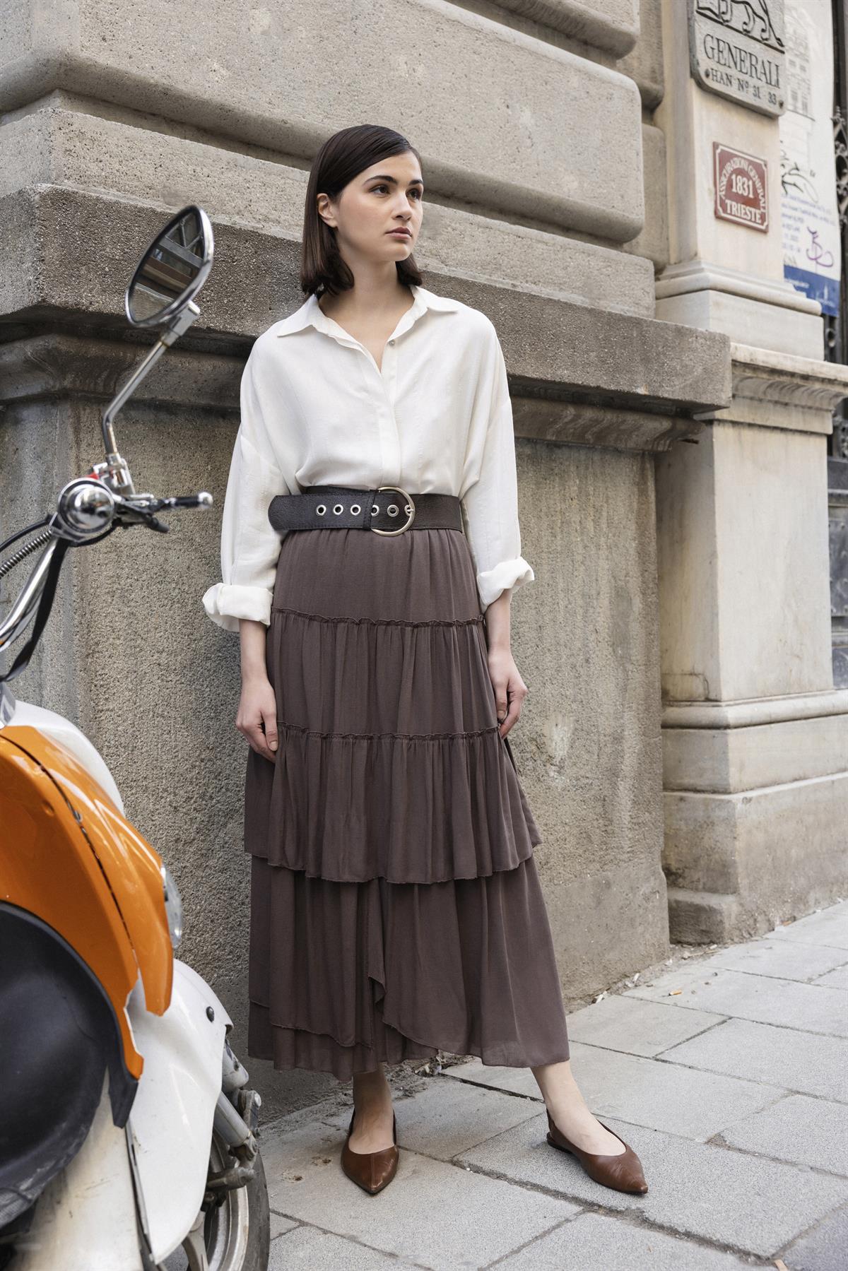 3279 EMPİRME ETEK KAHVE