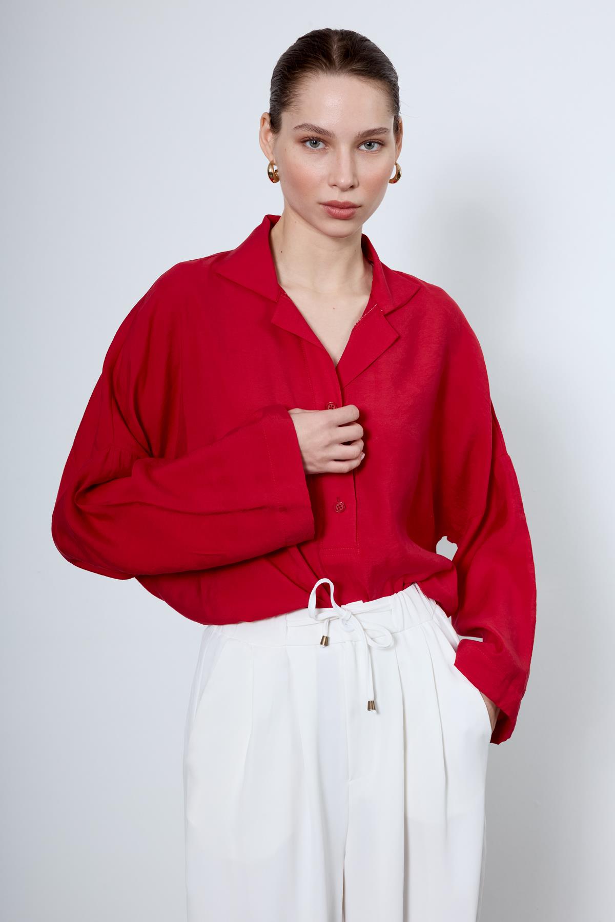 4953 POLO YAKA BLUZ KIRMIZI