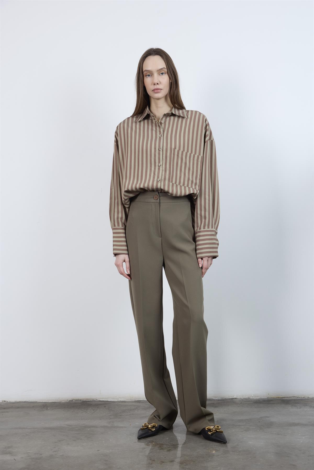 4969 ÇİZGİLİ GÖMLEK OLİVE-KAHVE