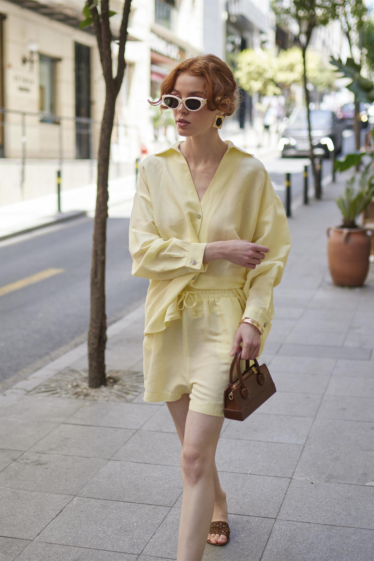 51178 GÖMLEK ŞORT TAKIM SARI