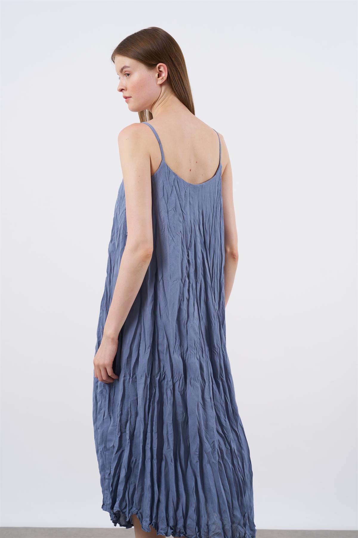 3208 KIRIŞIK ASKILI ELBİSE GRİ-MAVİ