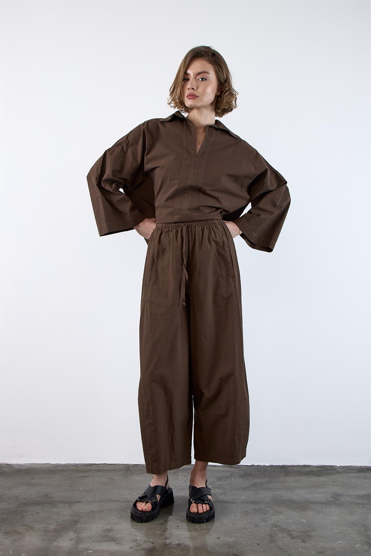 51121 GÖMLEK PANTOLON TAKIM KAHVE