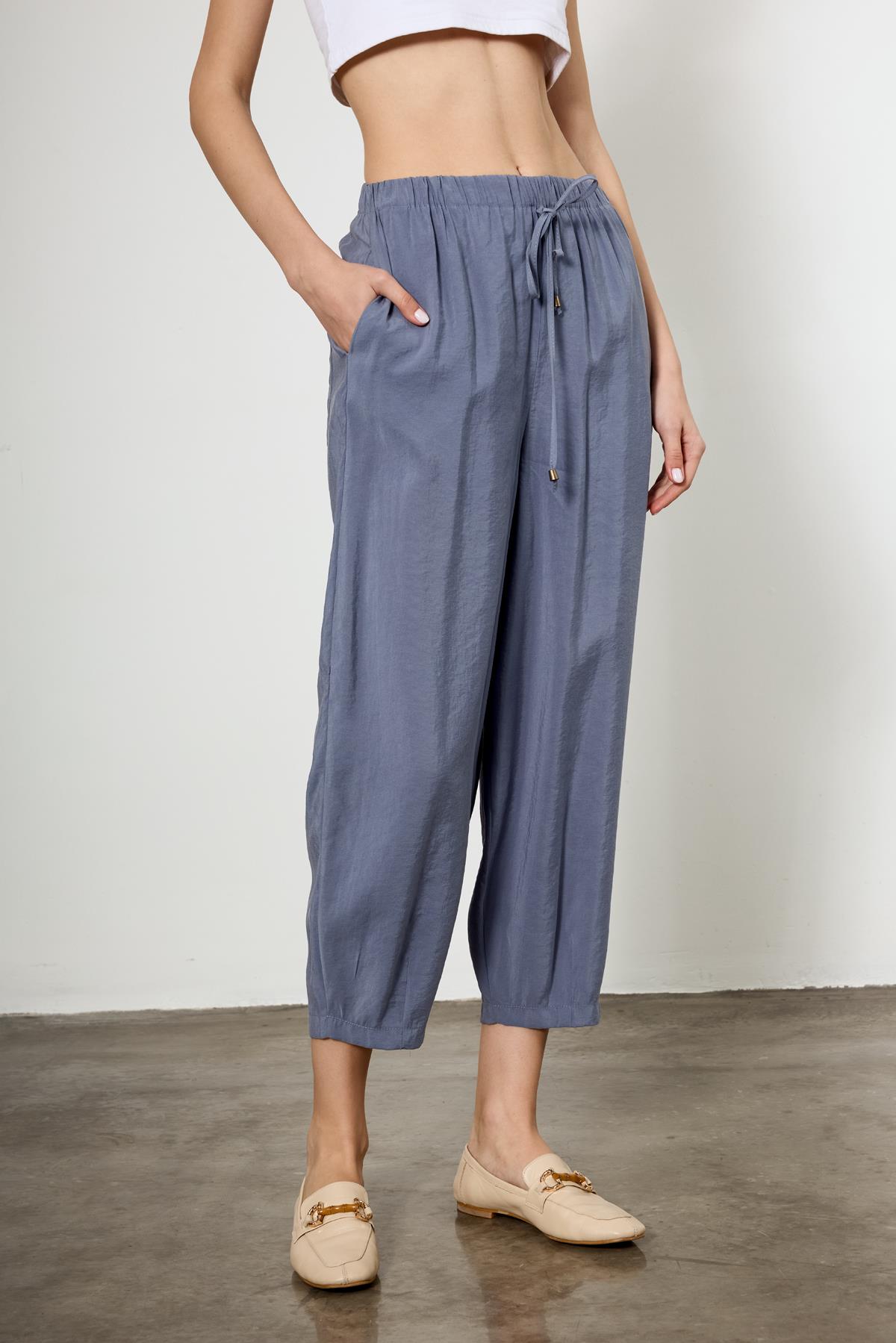 51106 BELİ LASTİKLİ PANTOLON GRİ-MAVİ