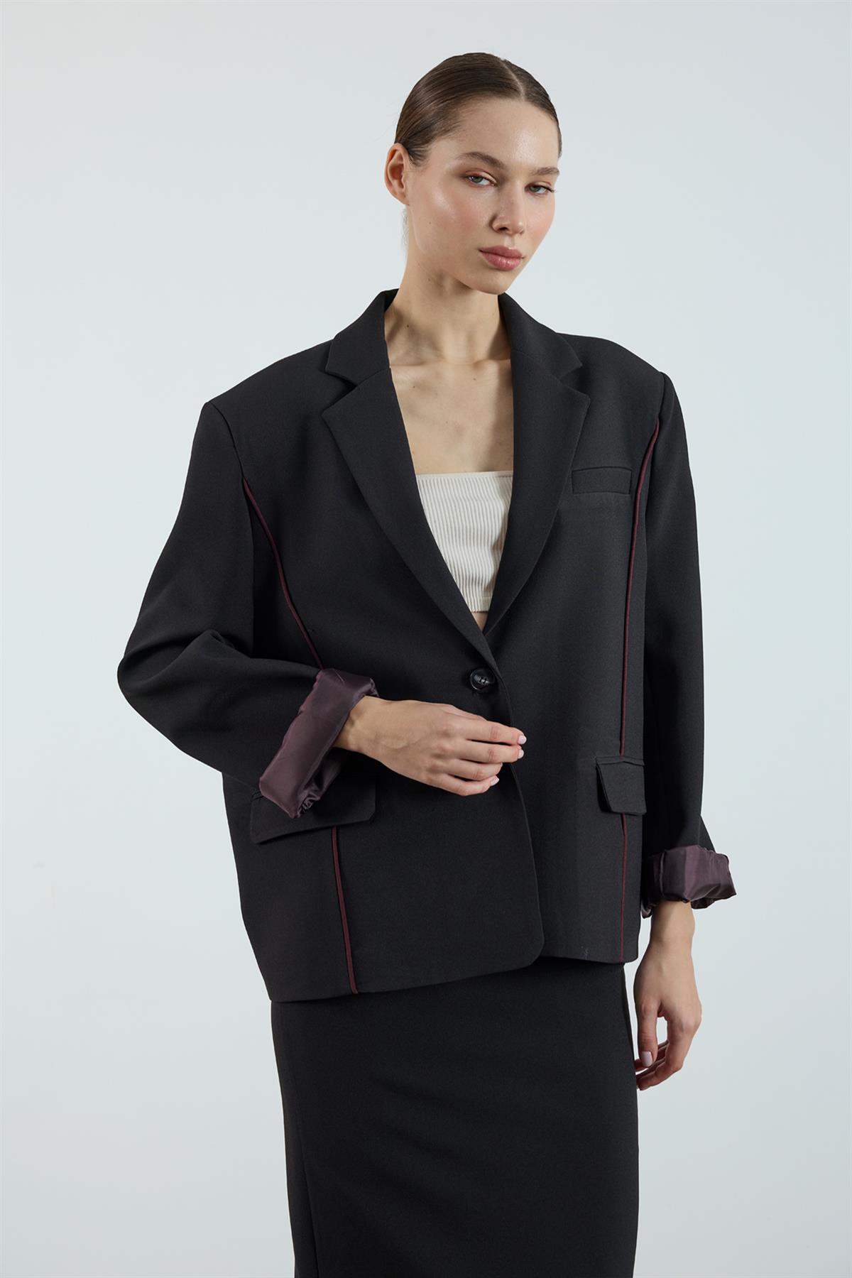 9555 BİYELİ CEKET SİYAH-MÜRDÜM