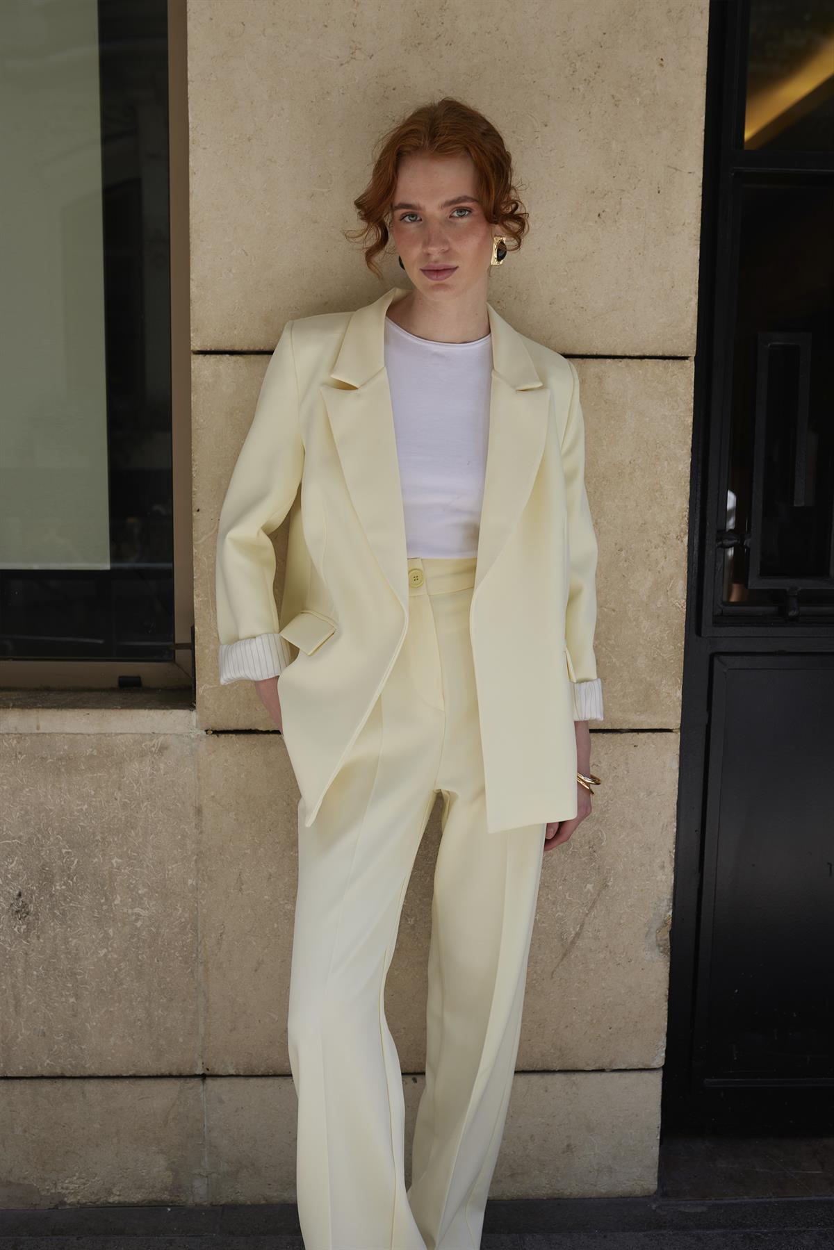 9134 KOLU KATLAMALI CEKET SARI