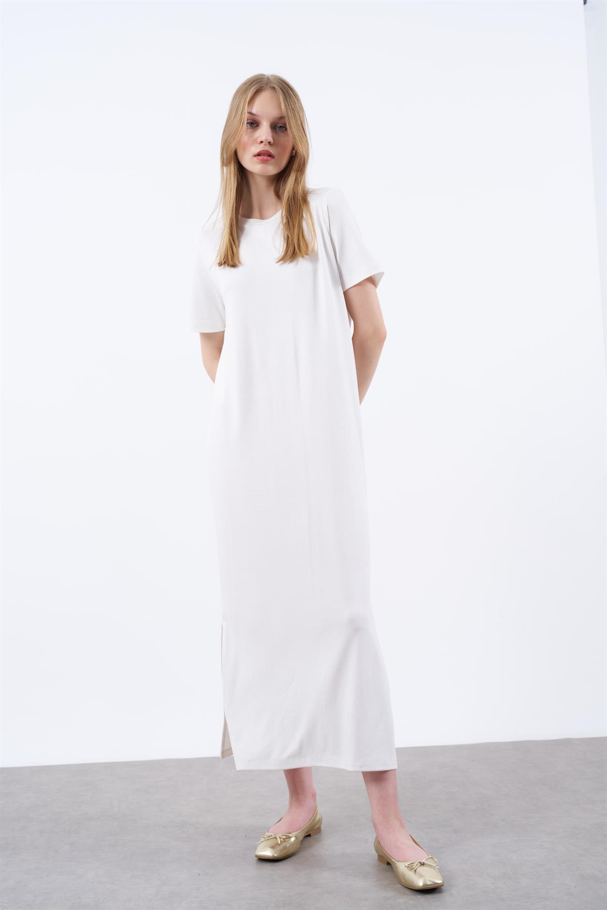 3144  PİKE ELBİSE BEYAZ